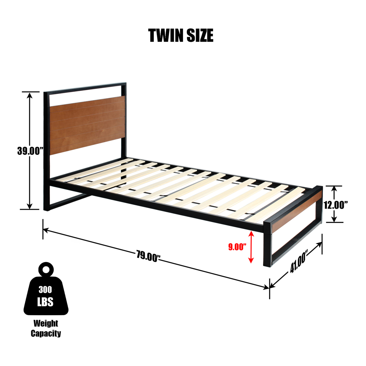 Home Bedroom Furniture Maximo Metal and Wood Platform Bed Frame Tw- Brown Oak