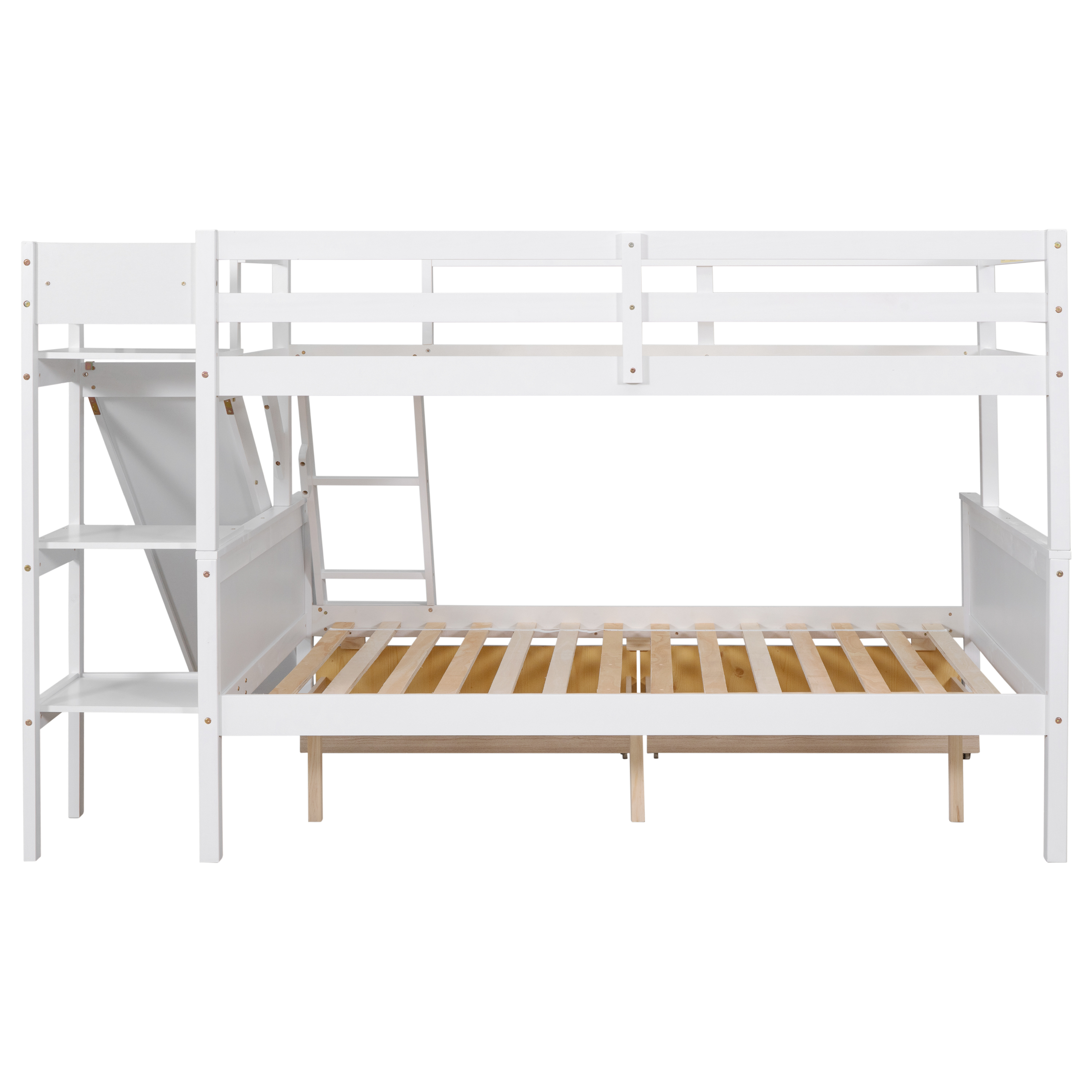 Double detachable bed ,Twin over Full Bunk Bed with 2 Drawers,Slide,Shelves White