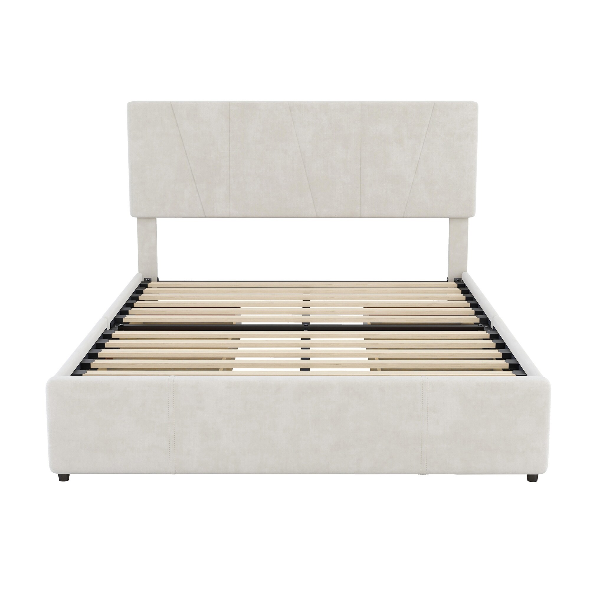Full Size Upholstery Platform Bed with 4 Drawers on Two Sides,Adjustable Headboard Beige