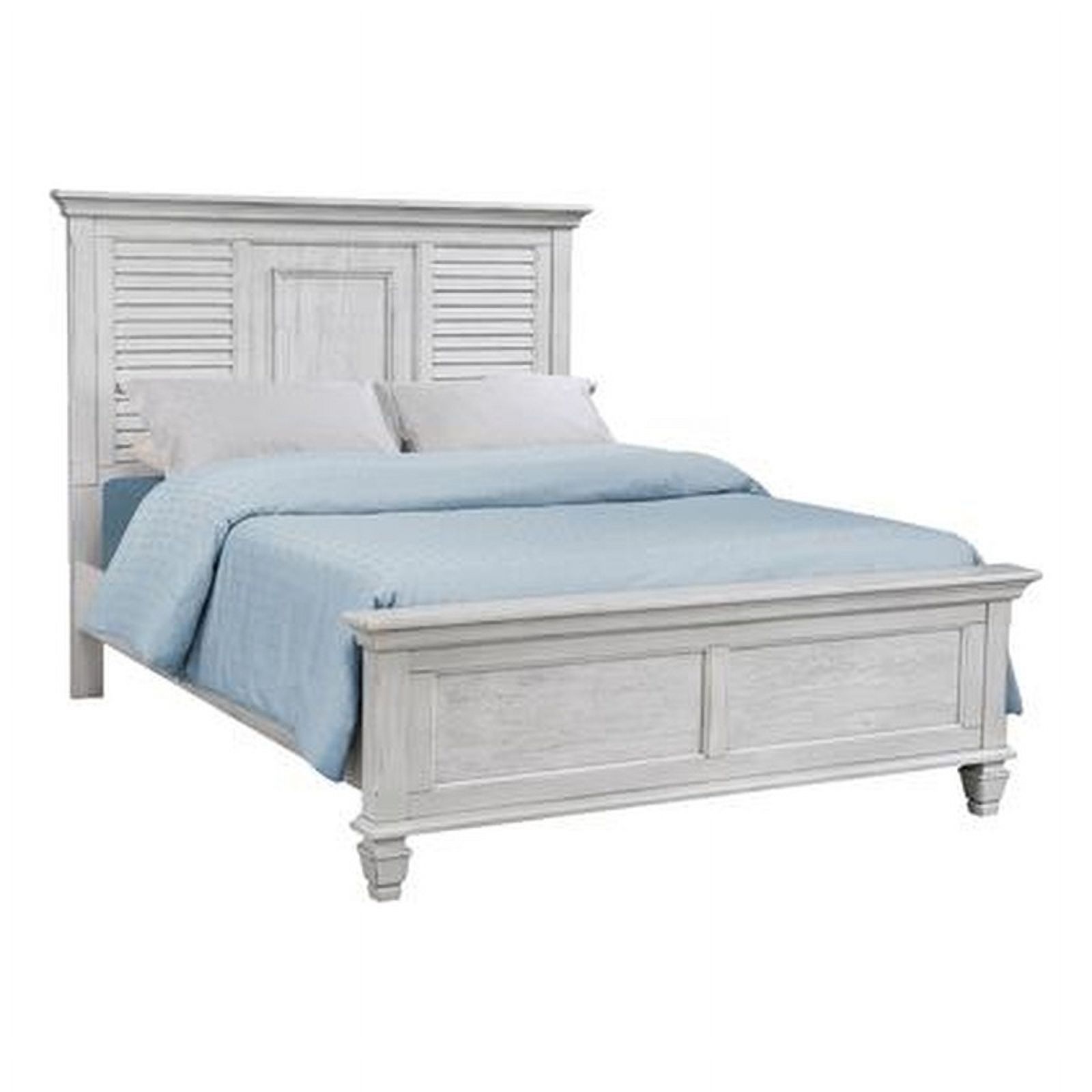 Pemberly Row Farmhouse Wood Queen Panel Bed in Antique White