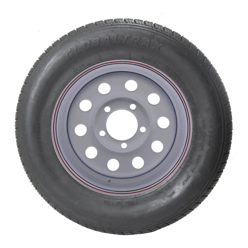 ST175/80D13 GlobalTrax Trailer Tire LRC on 5 Bolt White Mod Wheel
