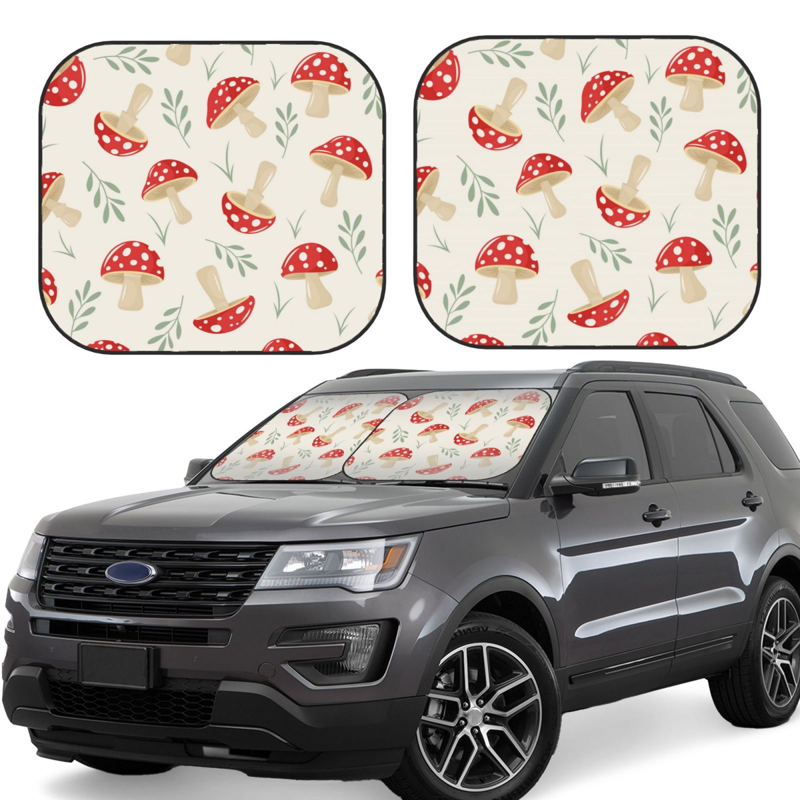 Lukts Cartoon Flat Mushrooms Print 2 Piece Car Sun Shade Windshield,Foldable Car Shade Front Windshield With Keeps Your Vehicle Cool, For Most Sedans Suv And Trucks - Small