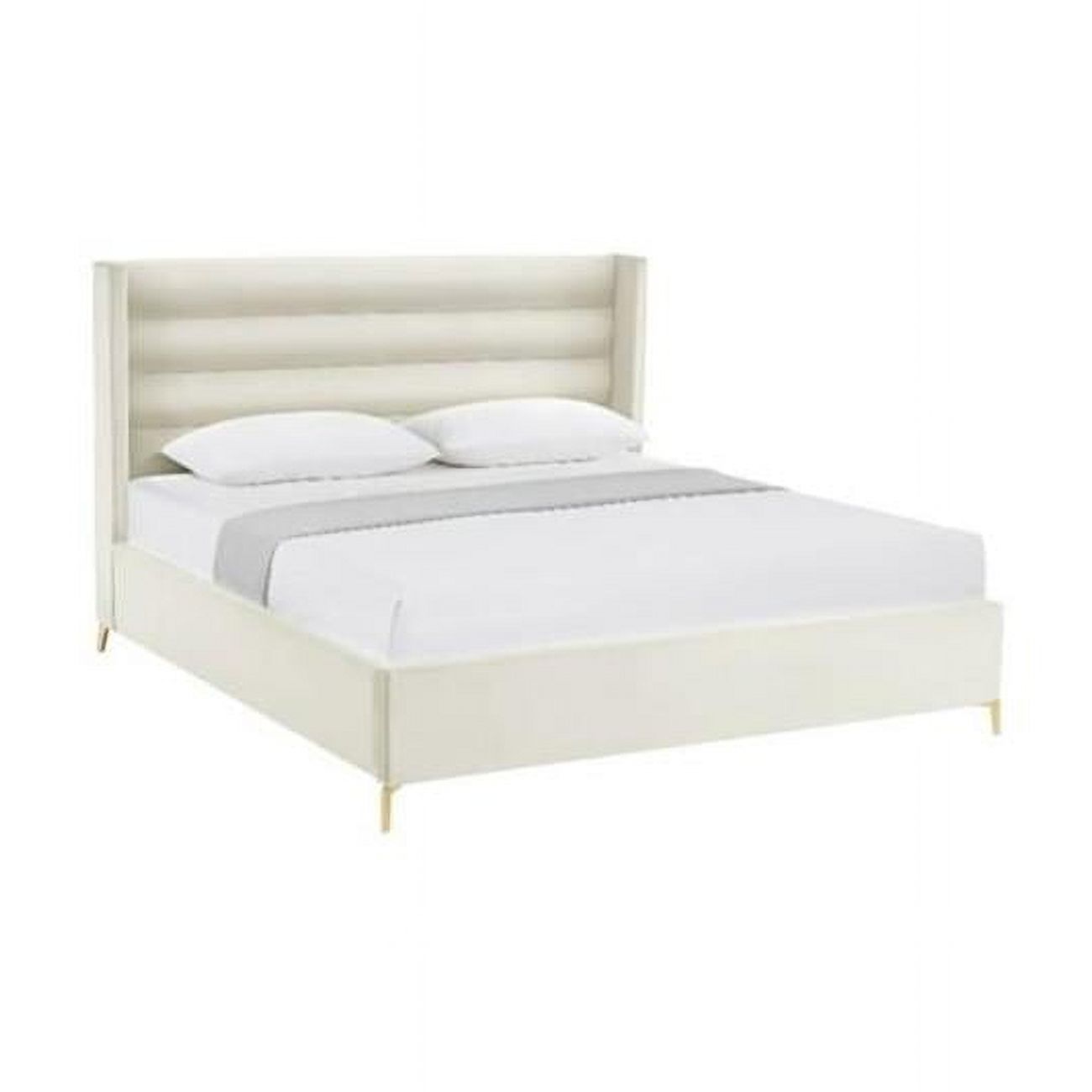 Posh Living Kaeson Upholstered Velvet & Wood Queen Platform Bed in Cream White