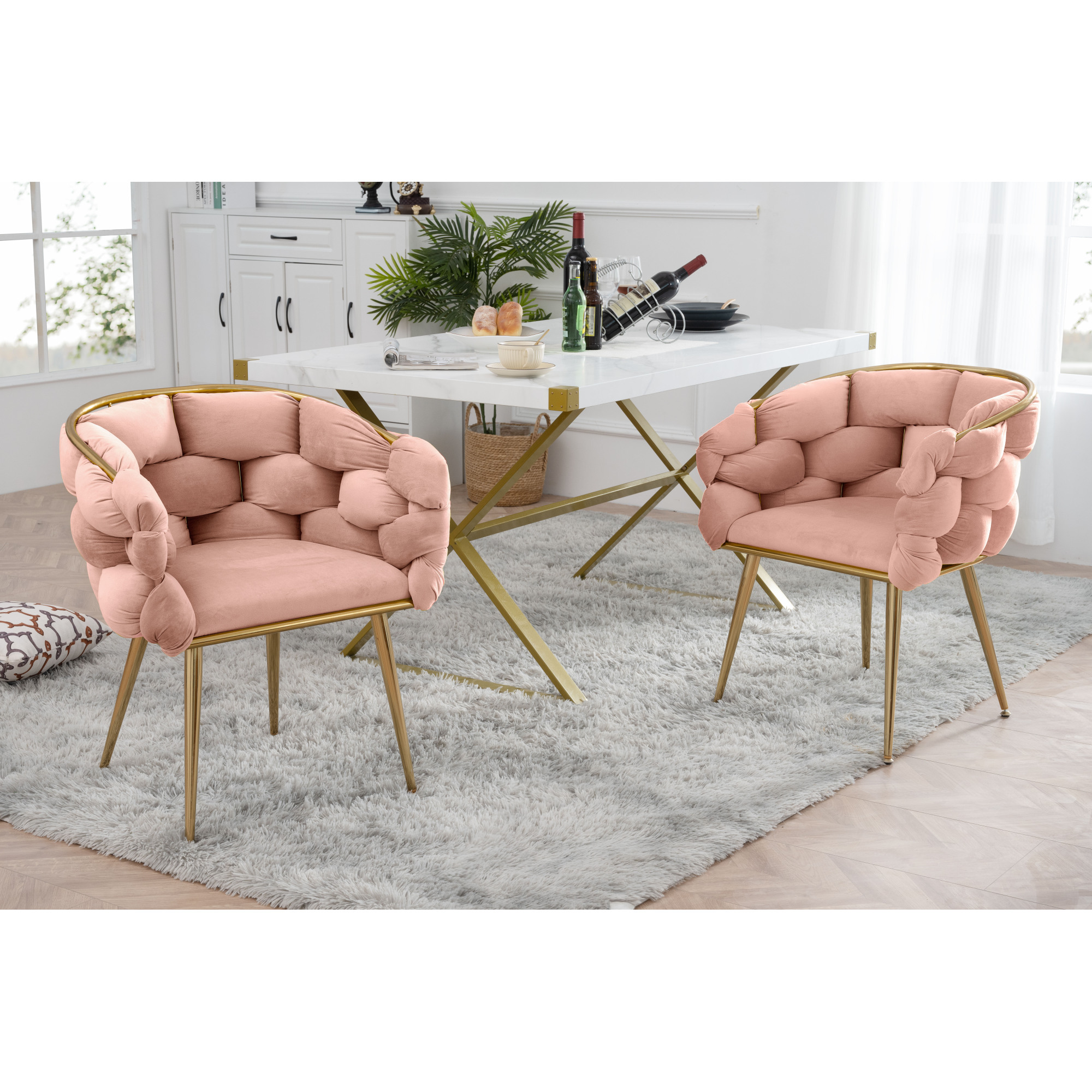 Luxury modern simple leisure velvet single sofa chair bedroom lazy person household dresser stool manicure table back chair pink set of 2