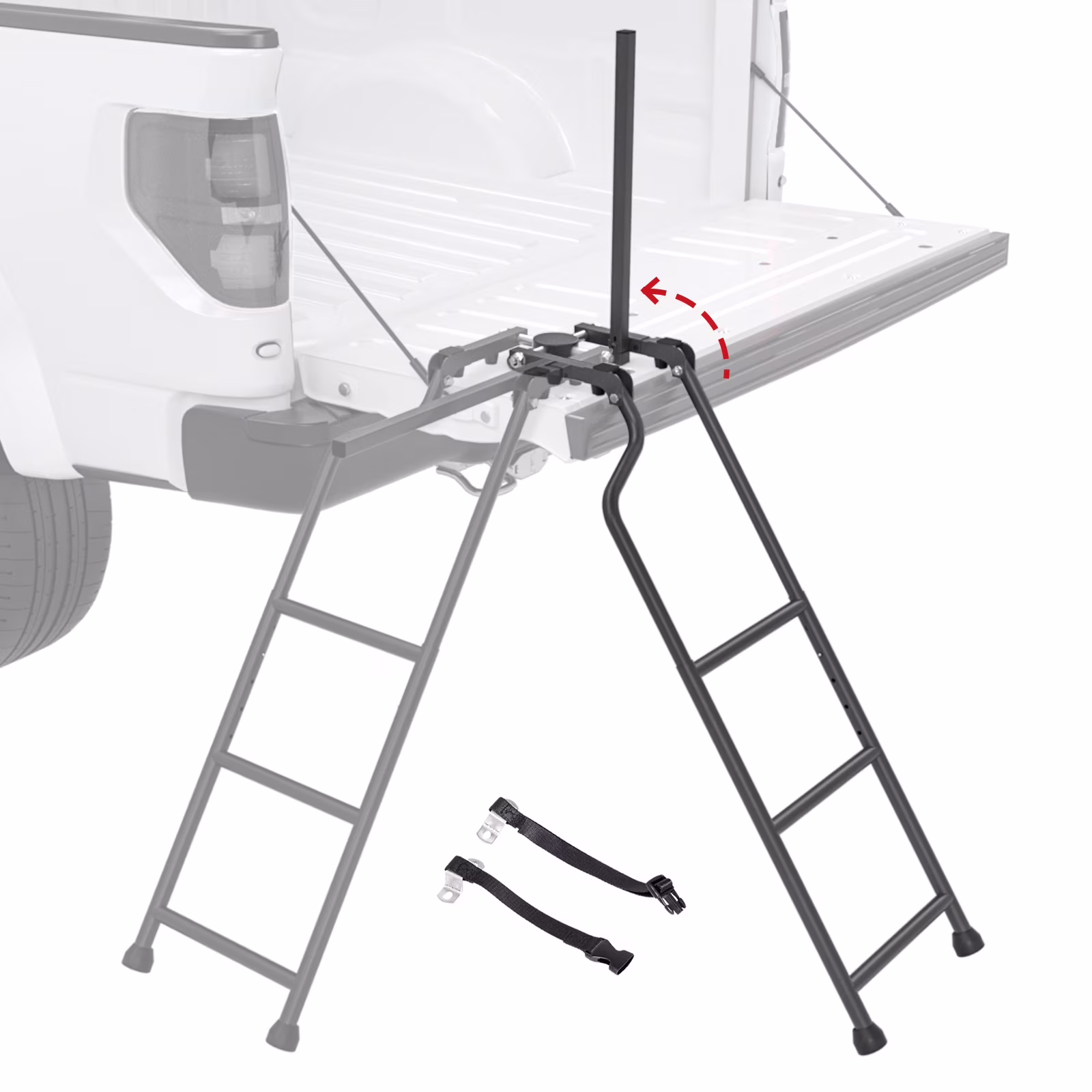 AA Product Tailgate Ladder Foldable Pickup Truck Tailgate Ladder Accessories with Handrail for Truck Easy Install Durable Steel Omni-Directional Ladder Rack Capacity 300 lbs(USPTO Patent Pending)