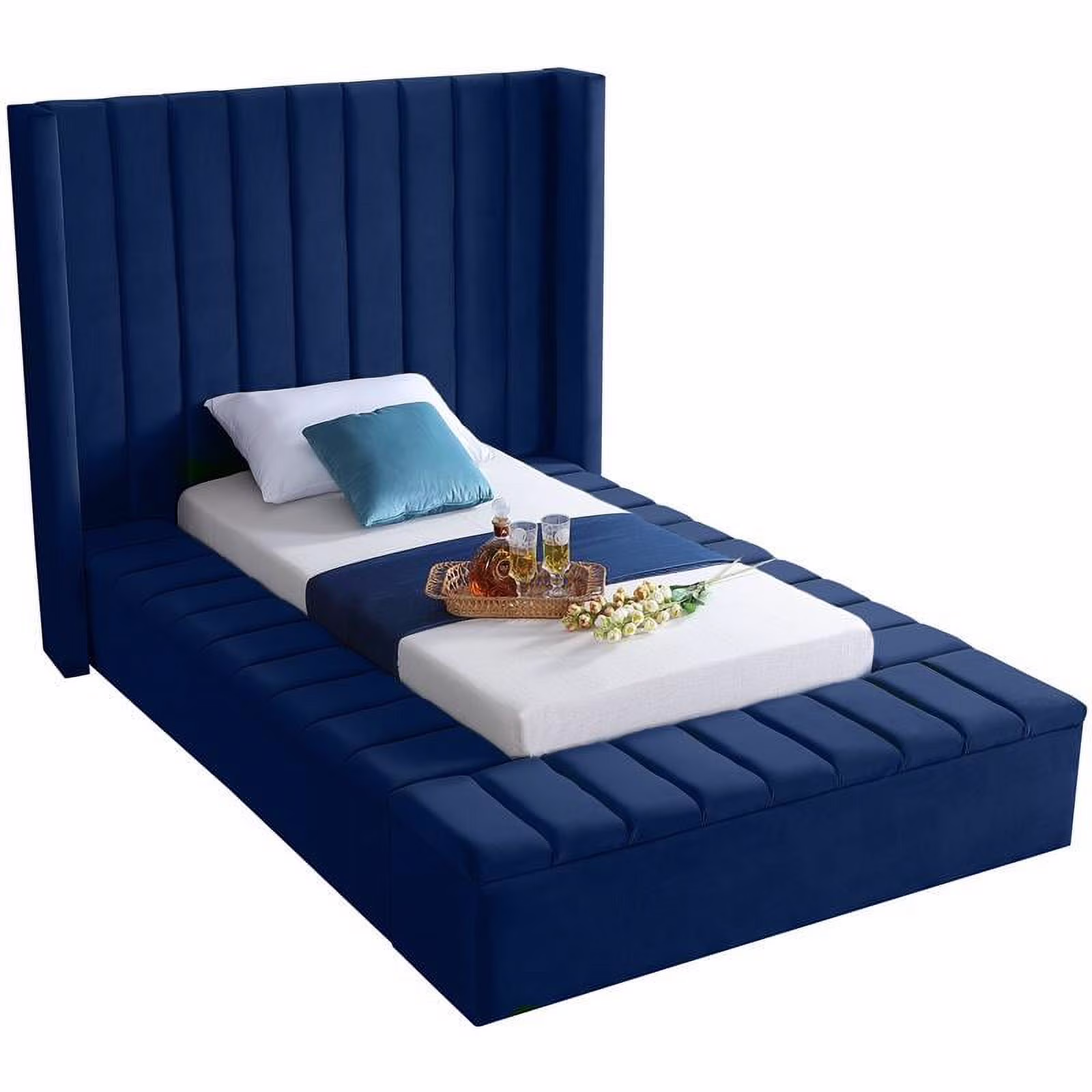 Meridian Furniture Kiki Solid Wood and Velvet Twin Bed in Navy
