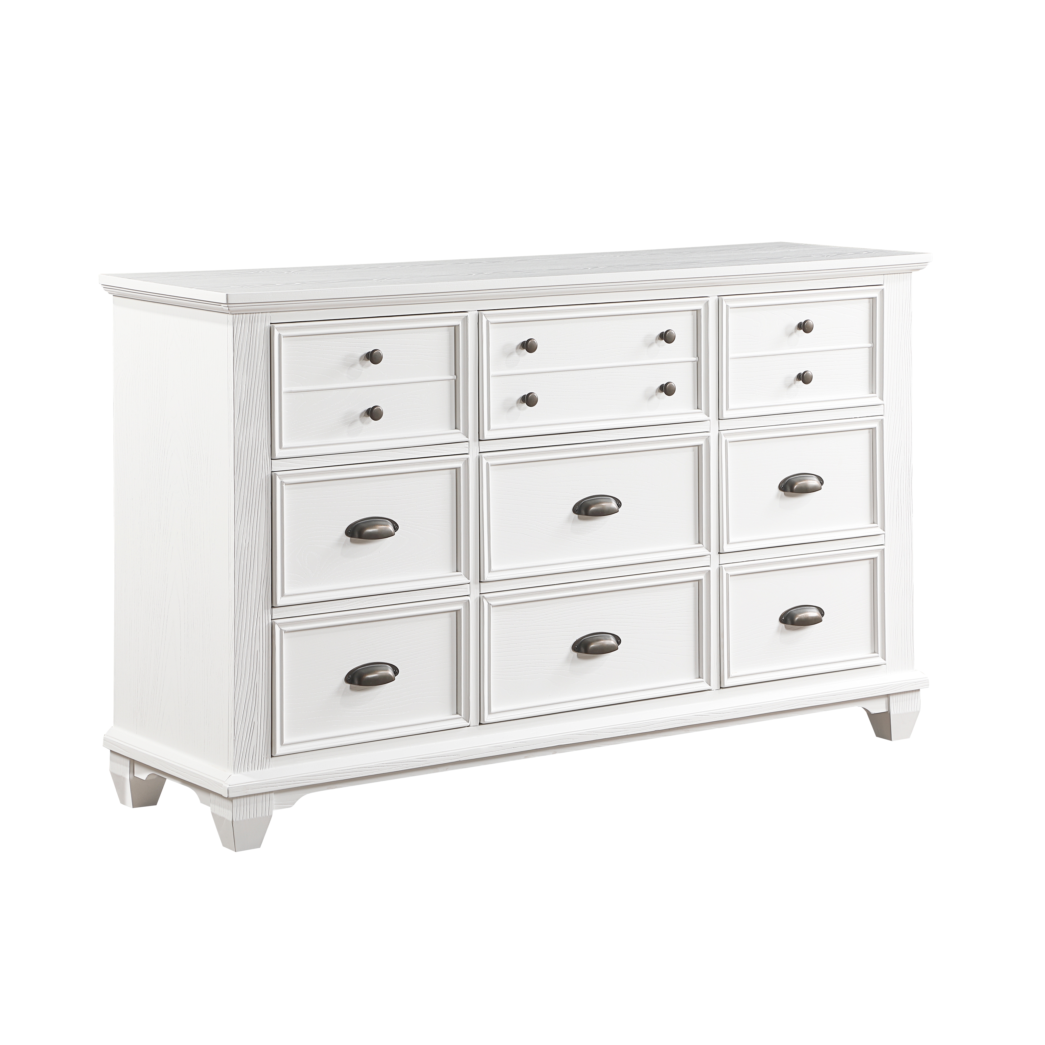 White Finish 1pc Dresser of 9x Drawers Traditional Framing Wooden Bedroom Furniture