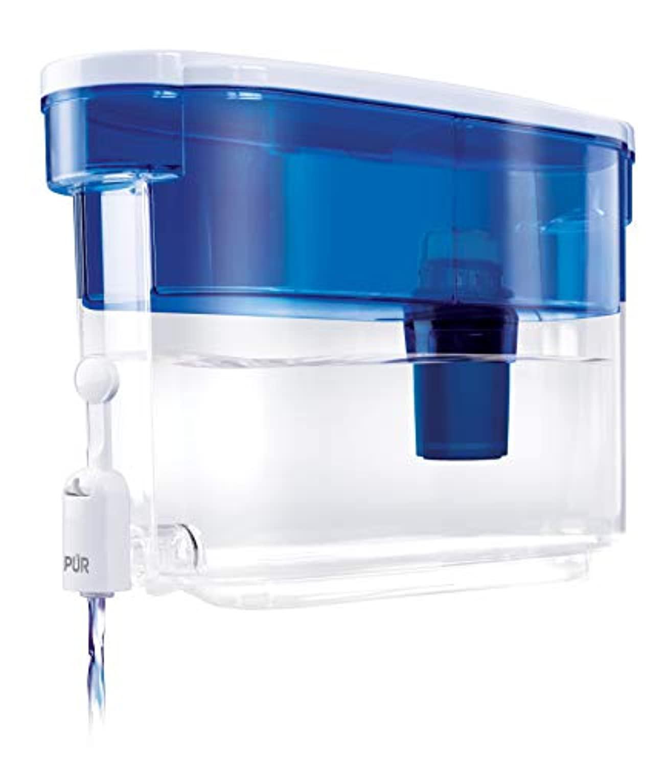 PUR 30-Cup Water Filter Dispenser with 1 Genuine PUR Filter, Large 30-Cup Capacity, 2-in-1 Powerful Filtration, BPA Free, Dishwasher Safe, White/Blue (DS1800Z) With Faster Basic Filter Dispenser
