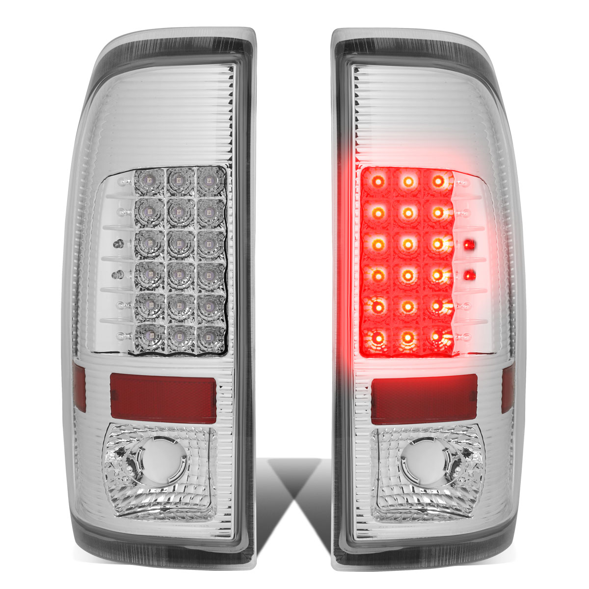 DNA Motoring TL-F15097-LED-CH-CL For 1997 to 2007 Ford F150 / Super Duty Styleside Pair of LED Tail Brake Lights (Chrome Housing Clear Lens)