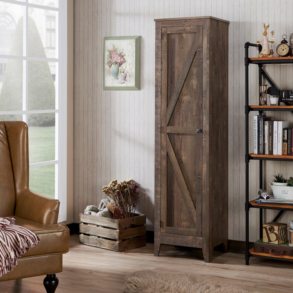 Furniture of America Bres Farmhouse Oak 4-Shelf Bookcase Cabinet by