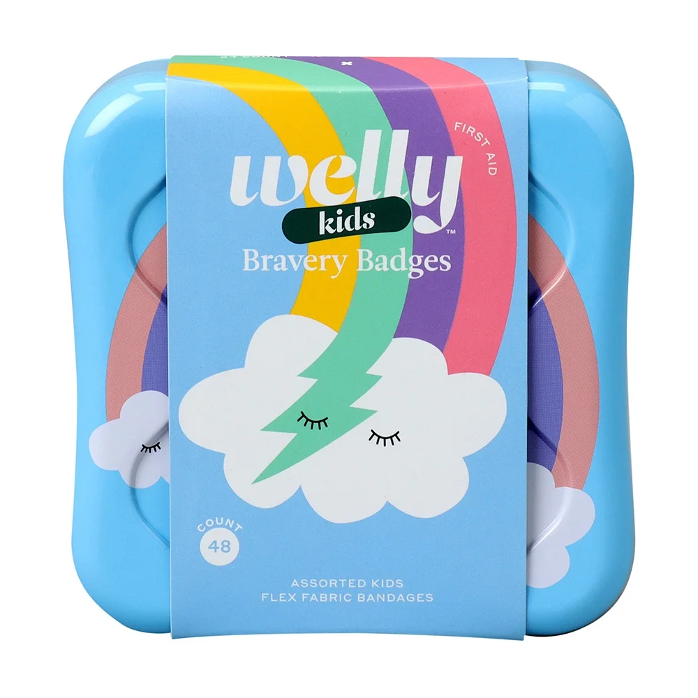 Welly Bravery Badges Assorted Kids Rainbow Flex Fabric Bandages, 48 Ea, 3 Pack