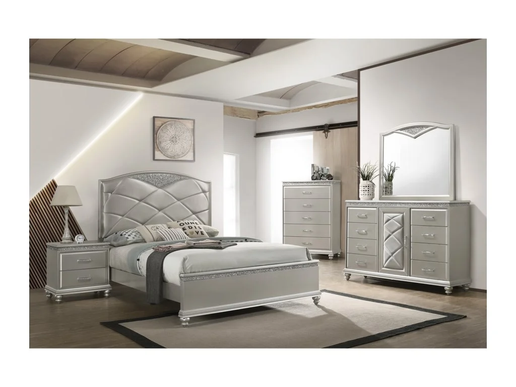 4pc Traditional Style King Panel Bed HB Footboard Dresser Mirror Nightstand Bedroom Furniture Set