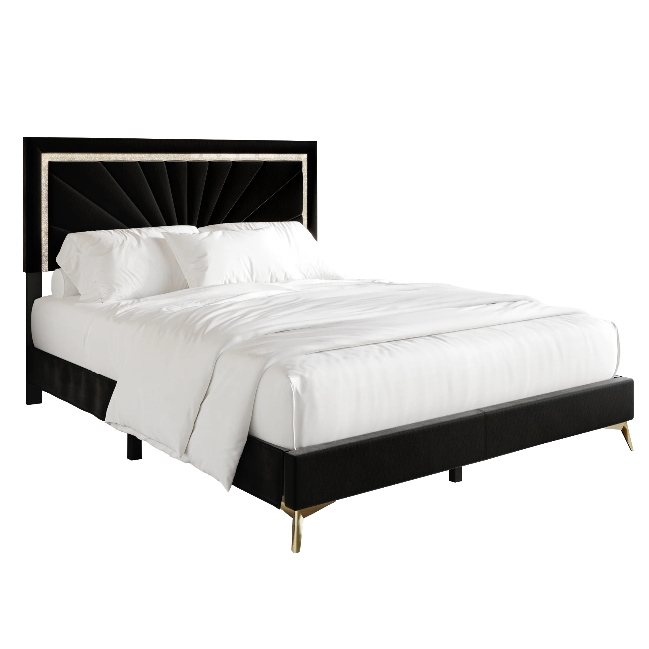 Castle Place Luxurious Diamond Strip Velvet Upholstered Bed Black, King
