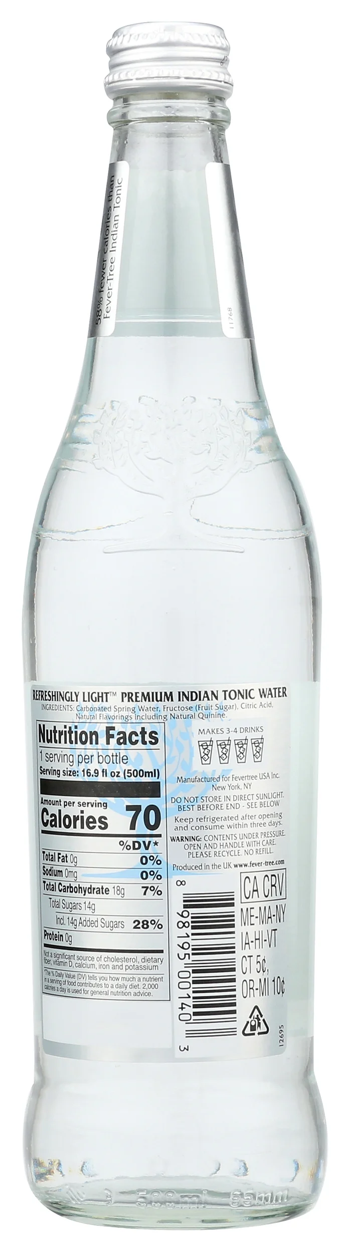 Fever-Tree Light Indian Tonic 8X500Ml 16.9 Fluid Ounce Pack Of 8