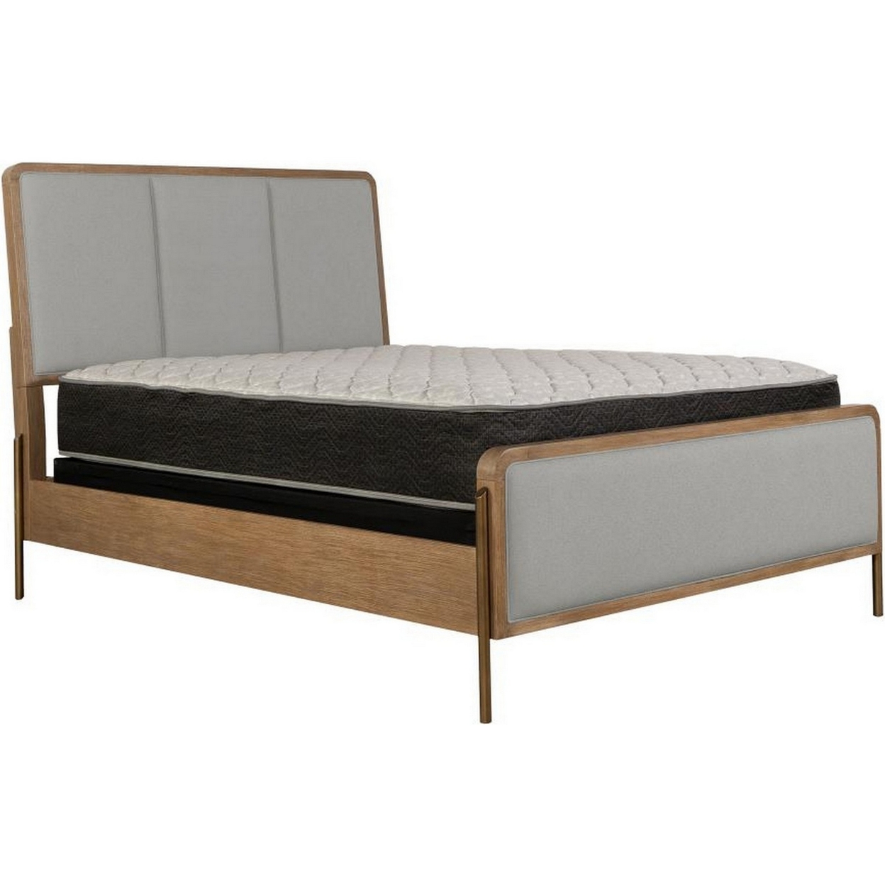Niko Wood Queen Size Bed with Padded Upholstery 4 Slats Wirebrushed Gray- Saltoro Sherpi