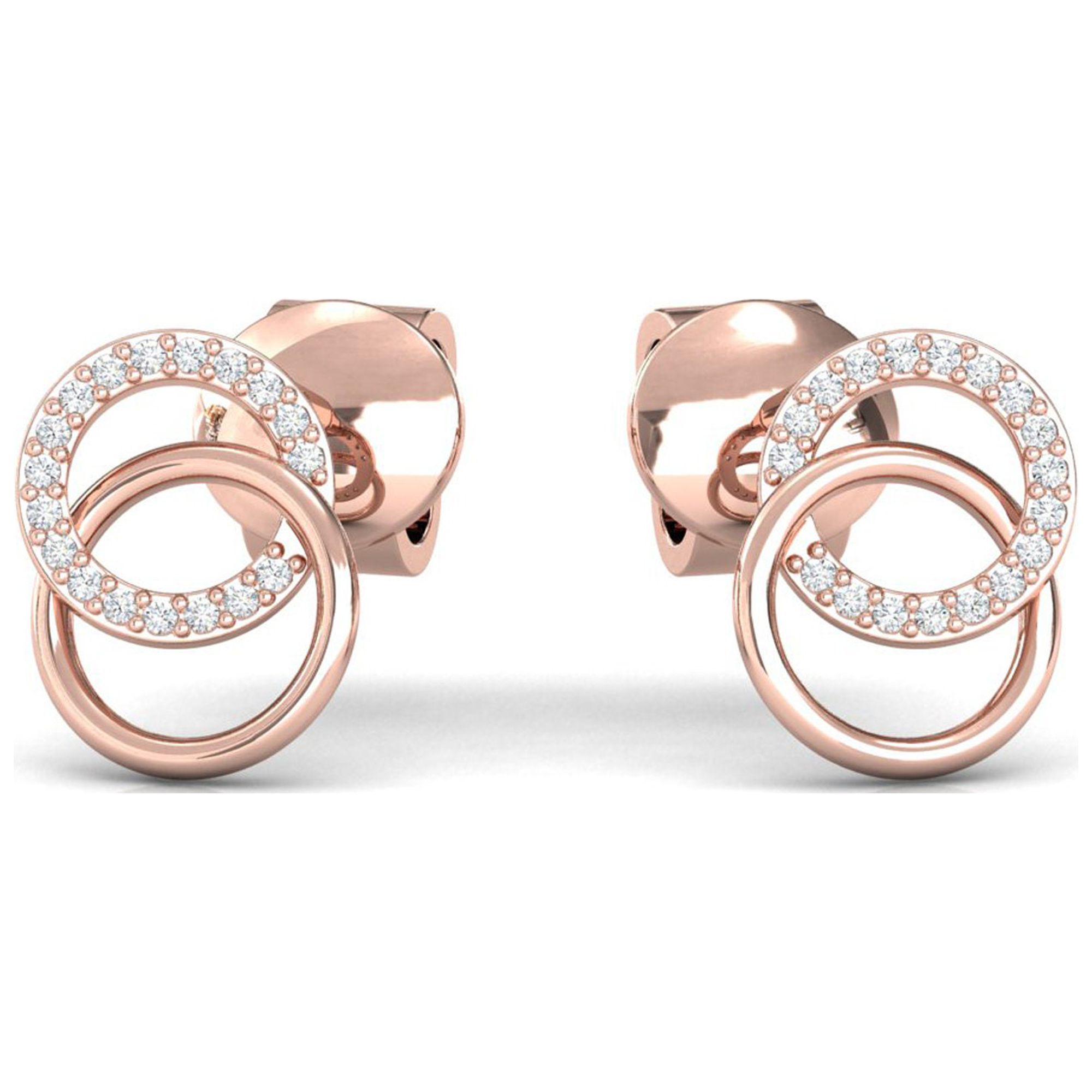 Dainty Yellow Gold Round Earring, Diamond Earrings, 18k Rose Solid Gold Earrings, Baby Girl Gift