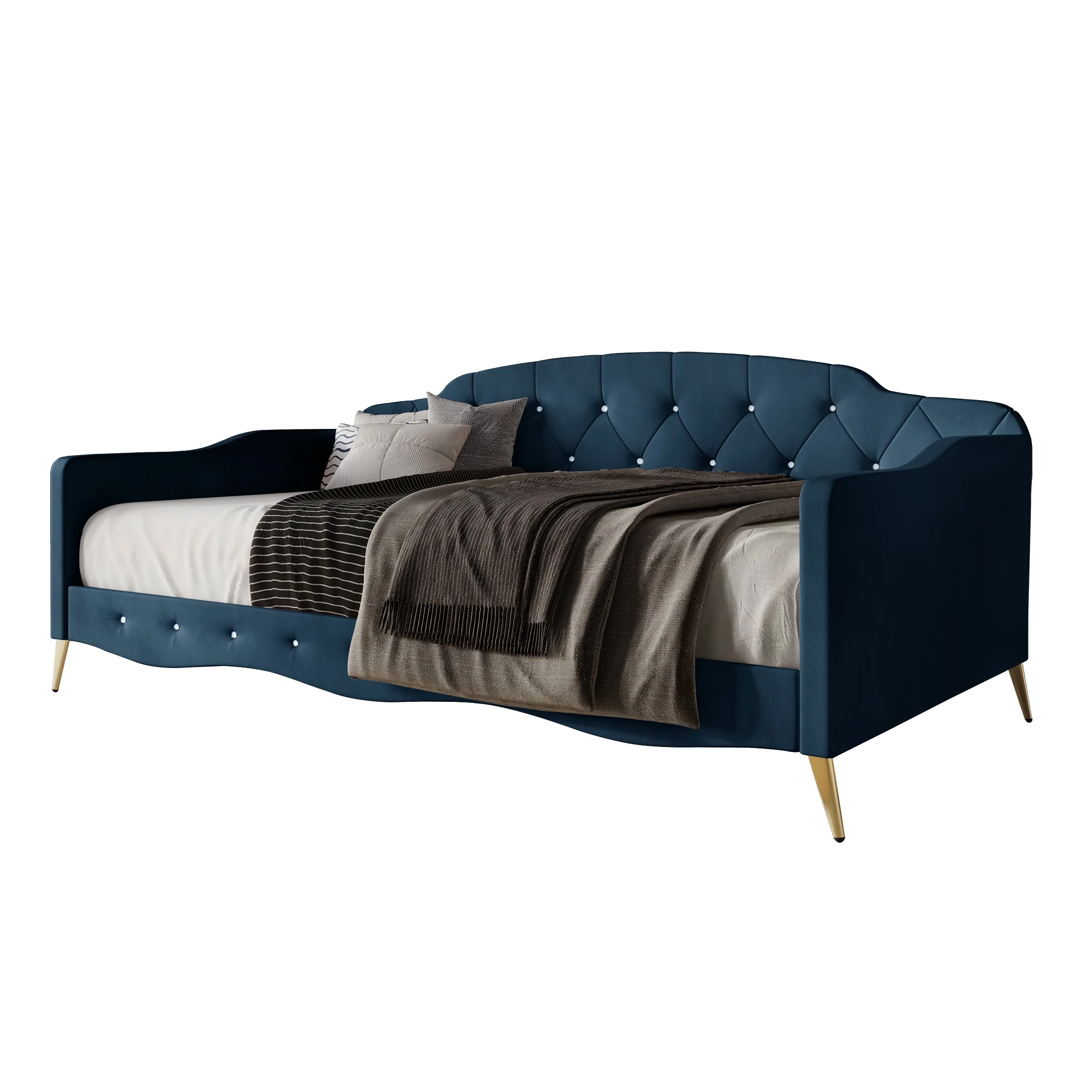 Castle Place Contemporary Crystal Button Tufted Velvet Upholstered Twin Daybed, Navy Blue