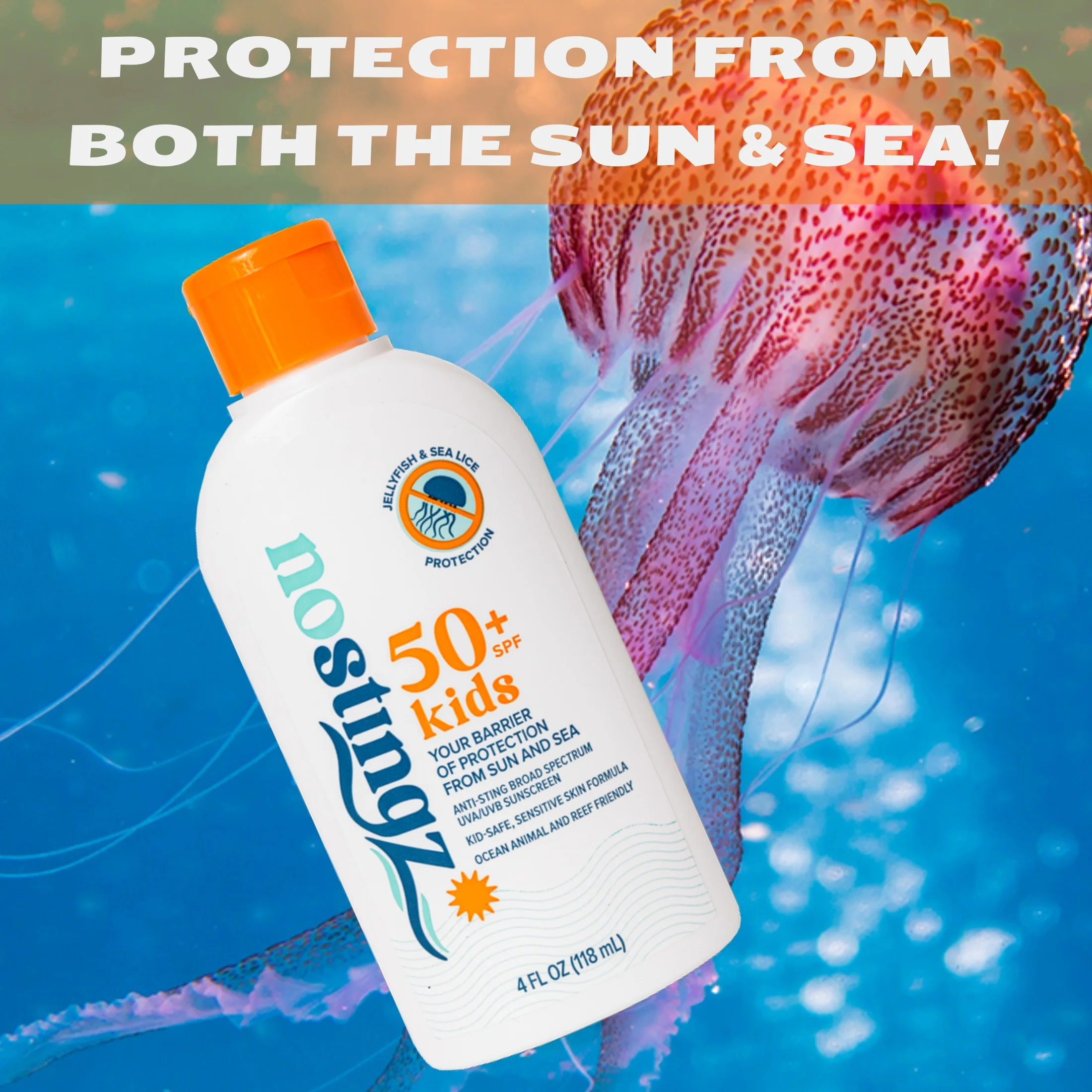 NoStingz 50+ SPF- Kids, Jellyfish & Sea Lice Protection Sunscreen - 4 fl oz