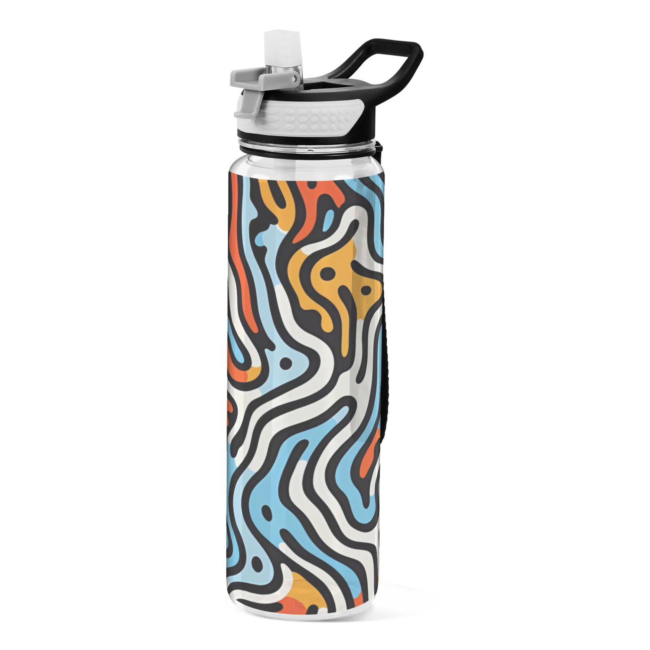 Abstract Colorful Pattern 32oz Water Bottles with Straw Tritan Leakproof Sports Bottle BPA Free Clear for Fitness Gym Swimming Cycling