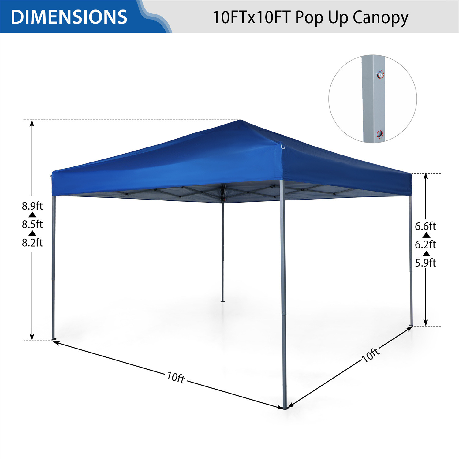 MF Studio 10x10 FT Straight Leg Popup Canopy with Wheeled Carry Bag
