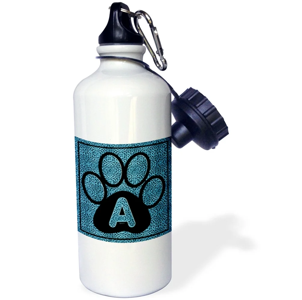 3dRose Letter A Blue Cheetah Print Cat Paw - Straw Water Bottle, 21-ounce