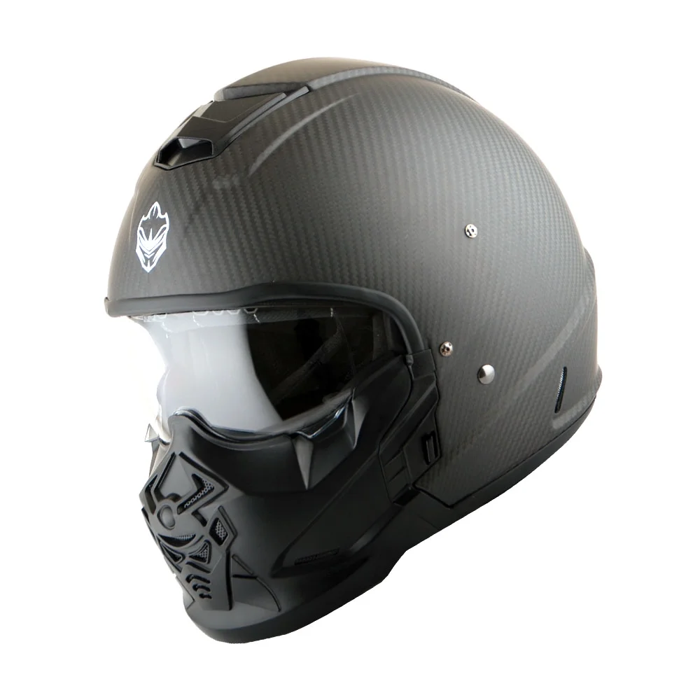 Martian Genuine Real Carbon Fiber Motorcycle Open Face Helmet HB-B2 Matt Carbon Black + Clear Lens, DOT Approved