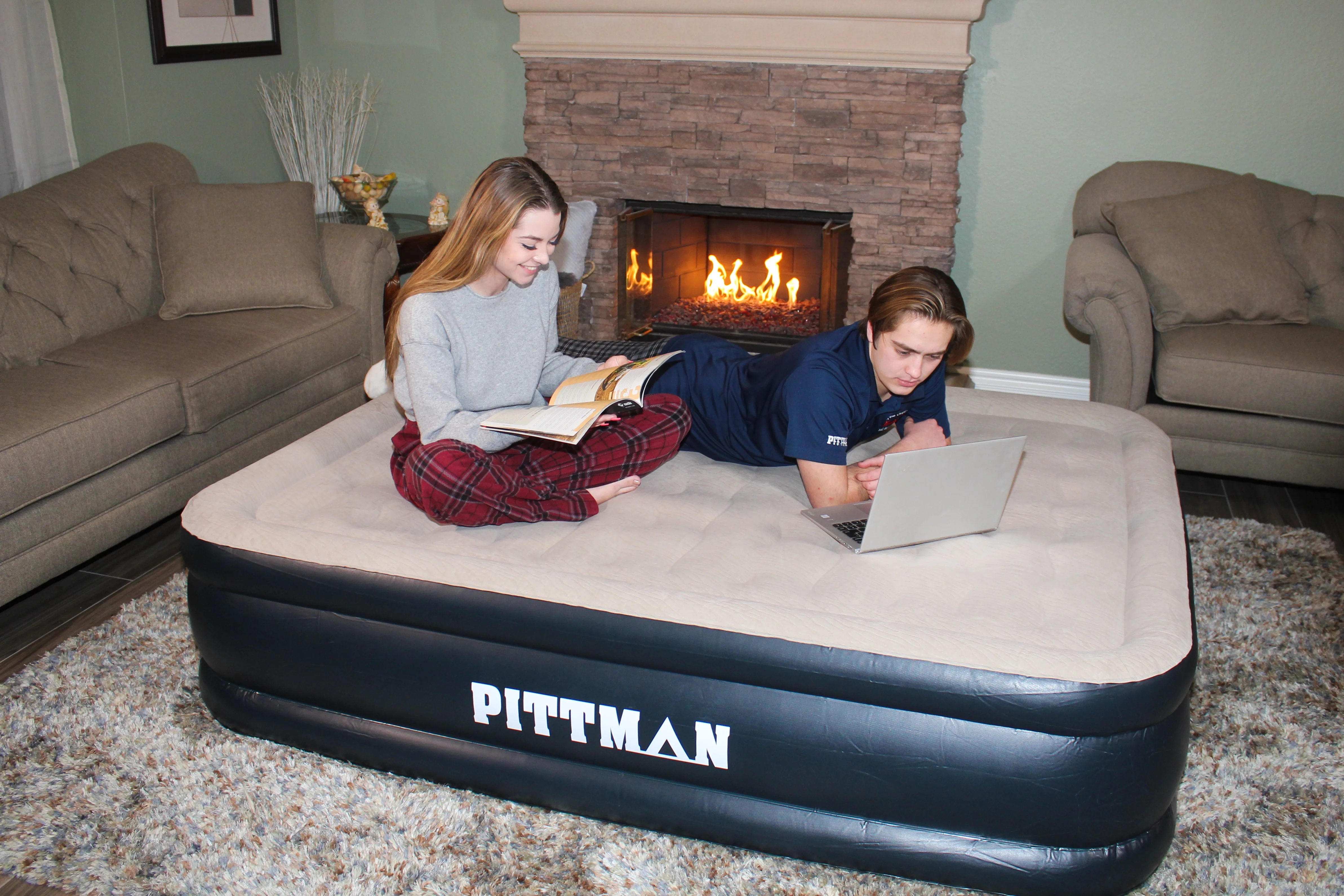 Pittman Queen Deluxe Never Leak Wave Beam Double High Air Mattress with Built-in Electric Pump