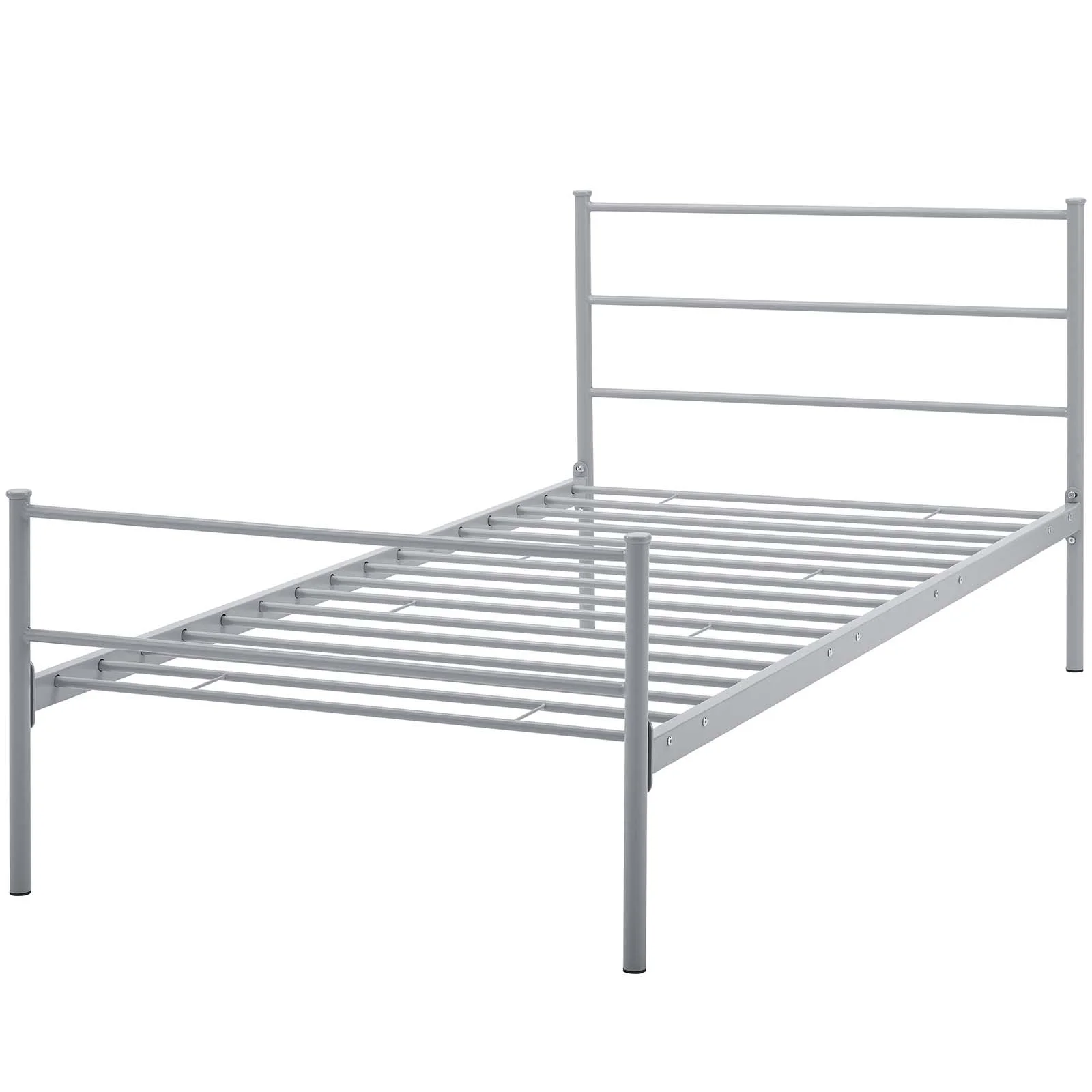 Industrial Country Cottage Farm Beach House Bedroom Twin Size Platform Bed Frame, Metal Steel, Grey Gray