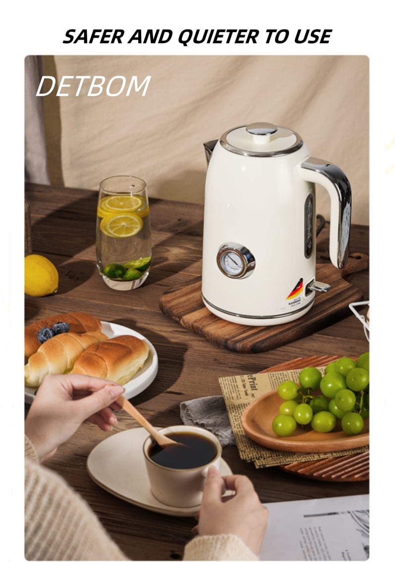 1.7L Stainless Steel Kettle with Temperature Gauge, 1800W Water Boiler with LED Light, Auto Shut-Off and Boil-Dry Protection