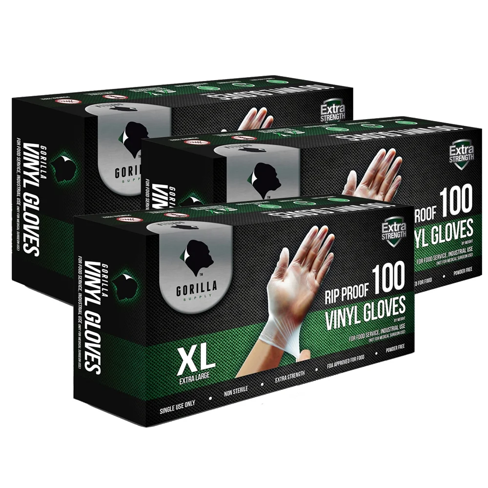 Gorilla Supply Disposable Vinyl Gloves BPA & Latex & Powder Free, 300 Ct, Extra Large
