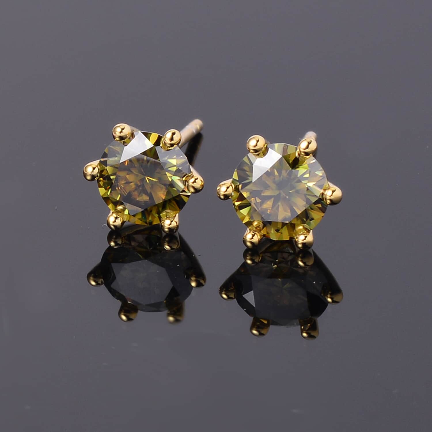Shop LC Green Moissanite Round 925 Sterling Silver Vermeil Yellow Gold Plated Stud Solitaire Earrings for Women Jewelry Ct 1.56 Birthday Gifts for Women