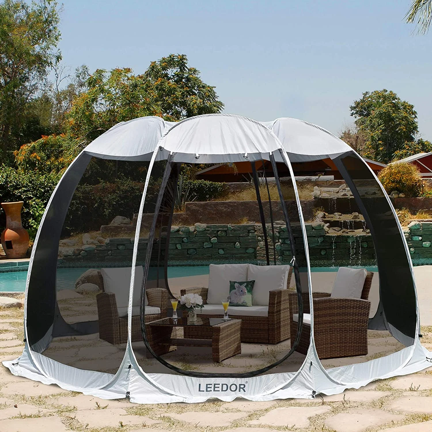Leedor Pop Up Gazebo With Netting Screened House Instant Patio Canopy 12'X12'