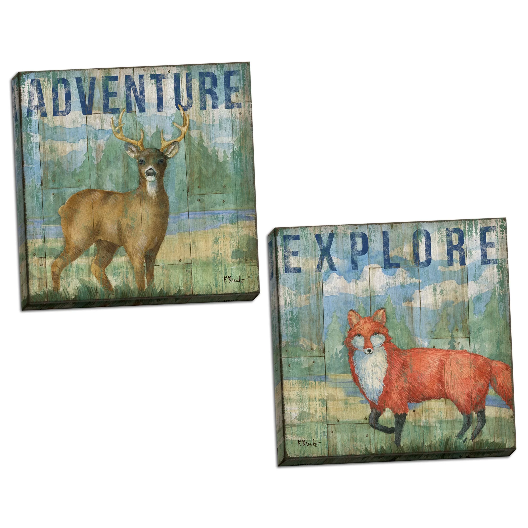 Gango Home Decor Lodge Adventure Lodge I & II by Paul Brent (Ready to Hang); Two 12x12in Hand-Stretched Canvases