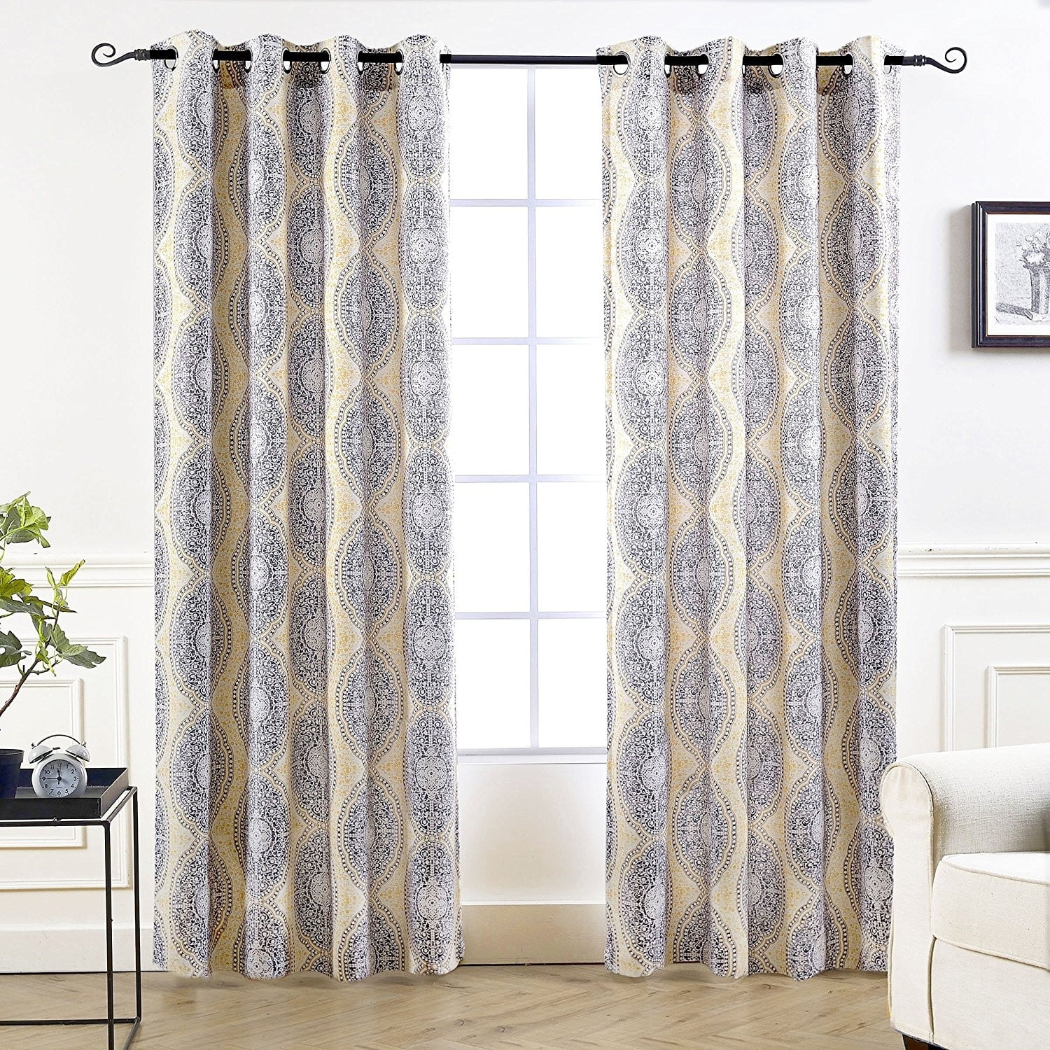 DriftAway Adrianne Damask/Floral Pattern Thermal/Room Darkening Grommet Unlined Window Curtains, Set of 2 Panels, Each 52