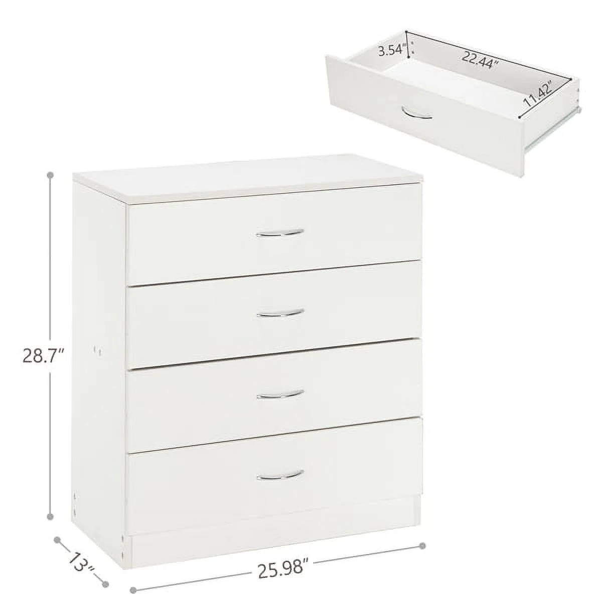 4-Drawer MDF Wood Simple Dresser, White