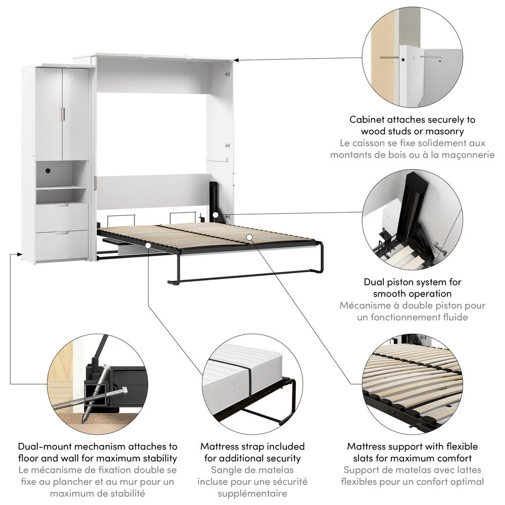 Bestar Lumina Modern Engineered Wood Queen Murphy Bedroom Sets - White