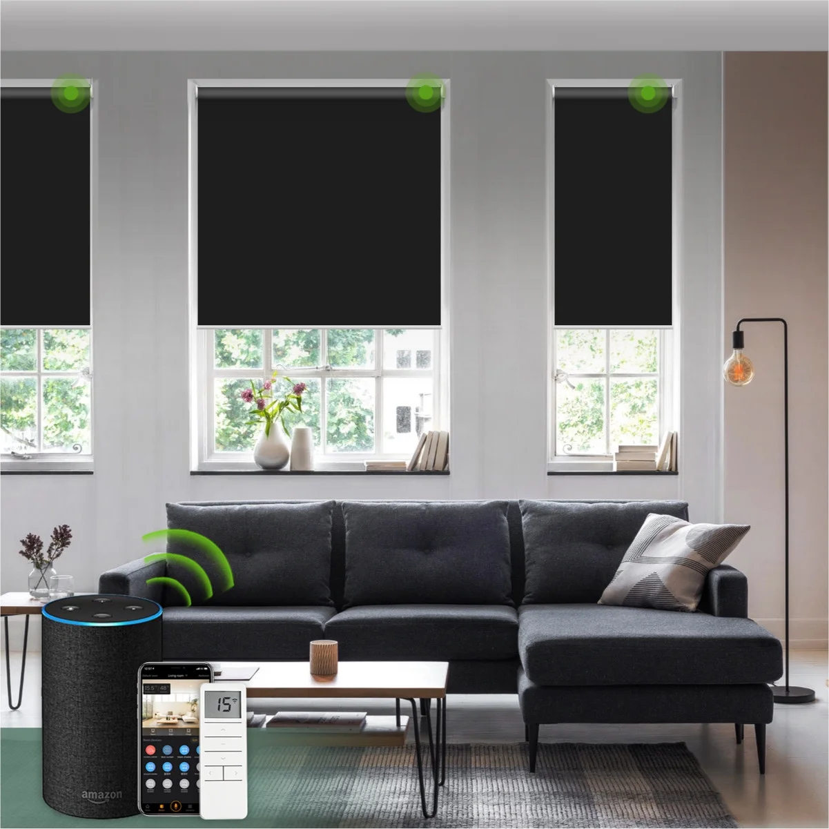 Yoolax Motorized Roller Shade Blackout Automatic Window Blind(Black,41