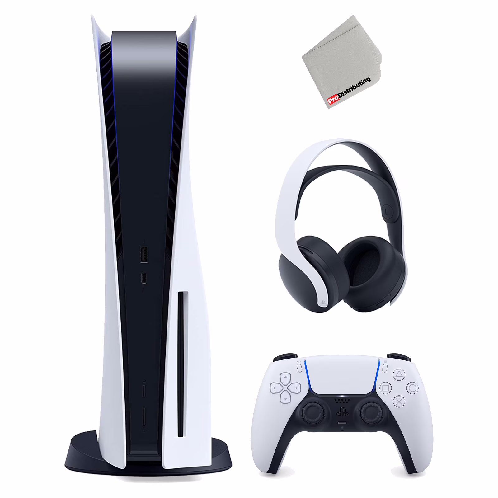 Sony Playstation 5 Disc Version Console (Japan Import) with White PULSE 3D Wireless Gaming Headset and Microfiber Cloth