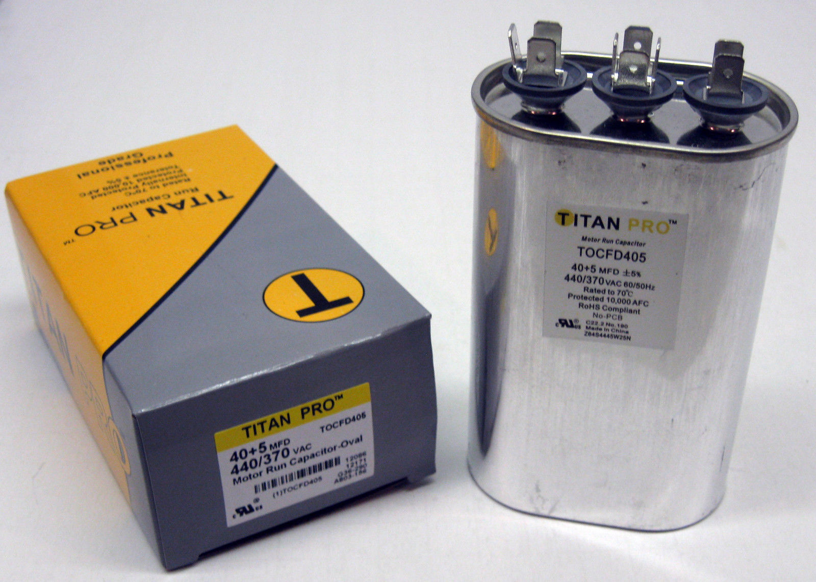 TitanPro TOCFD40/5 HVAC Oval Motor Run Dual Capacitor. 40/5 MFD/UF 440/370 Volts