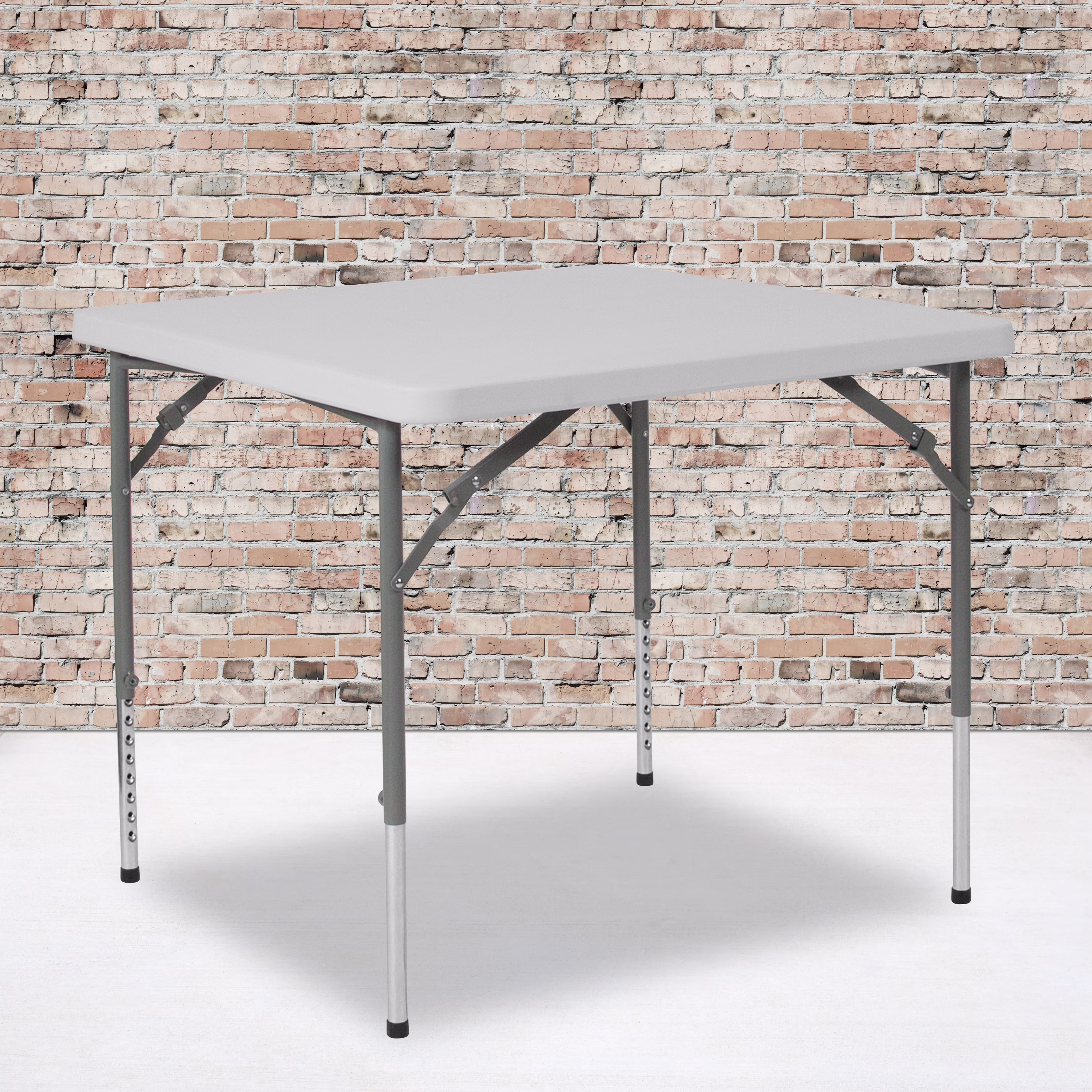 Emma + Oliver 2.79-Foot Square Height Adjustable Granite White Plastic Folding Table
