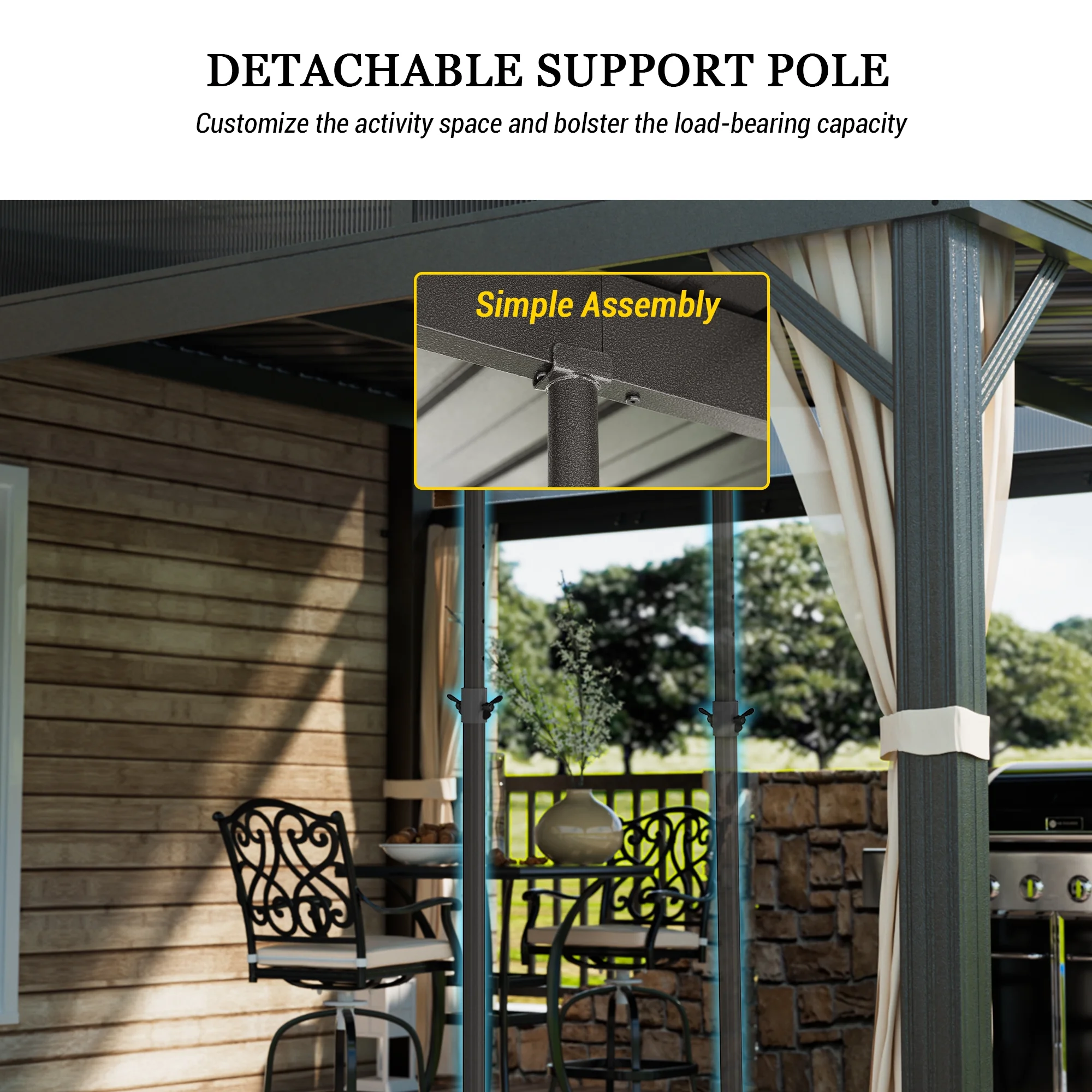 Mondawe 10x12 ft Wall-Mounted Hardtop Gazebo with Aluminum Frame, Galvanized Steel Roof, Sunroom, Curtains, and Netting