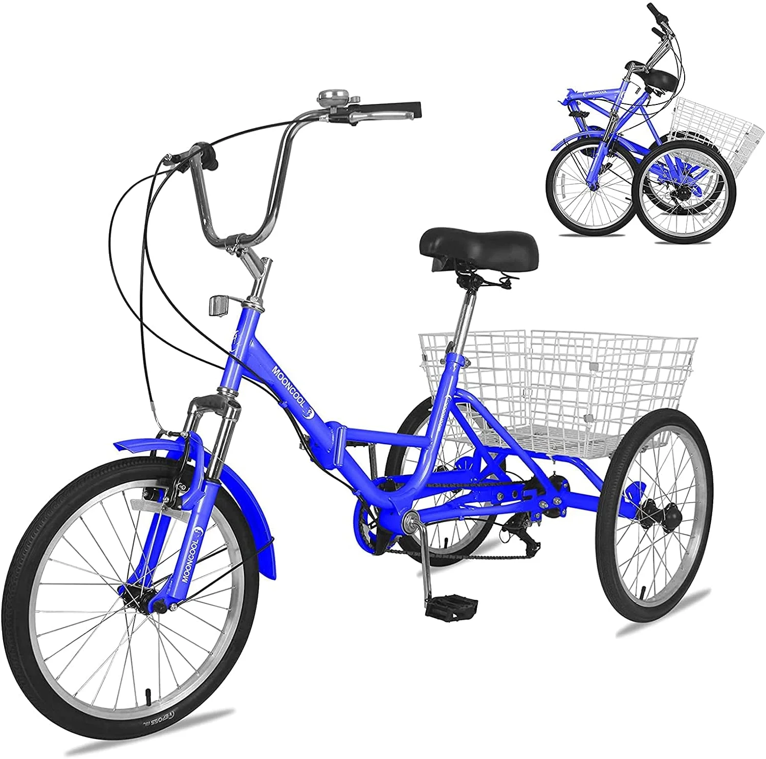 ABORON 20/24/26 inch 7 Speed Adult Folding Tricycles with Basket, 3-Wheels Cruiser Bike, Camping Folding Trikes for Women, Men, Seniors