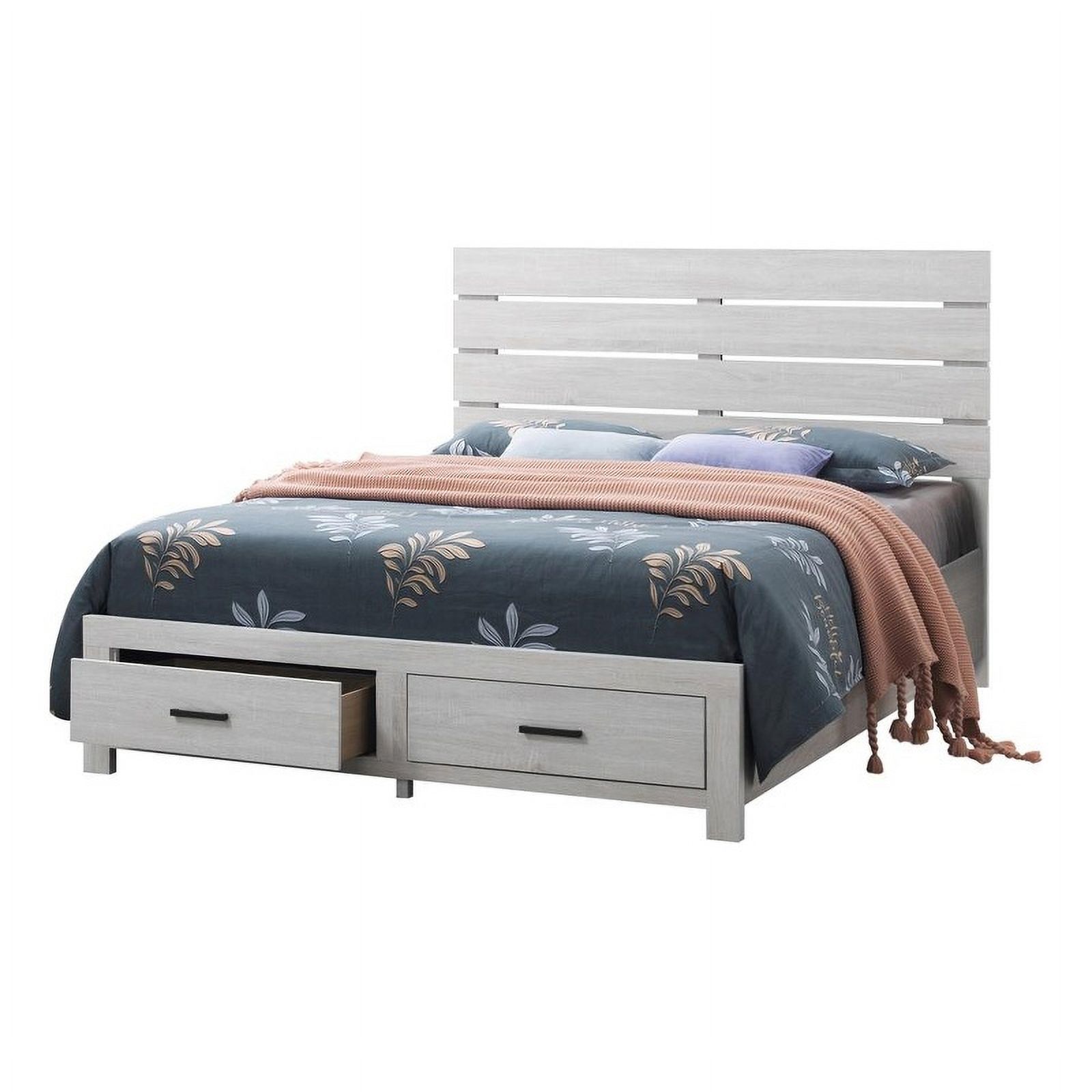 Pemberly Row Farmhouse Wood Eastern King Storage Bed Coastal White