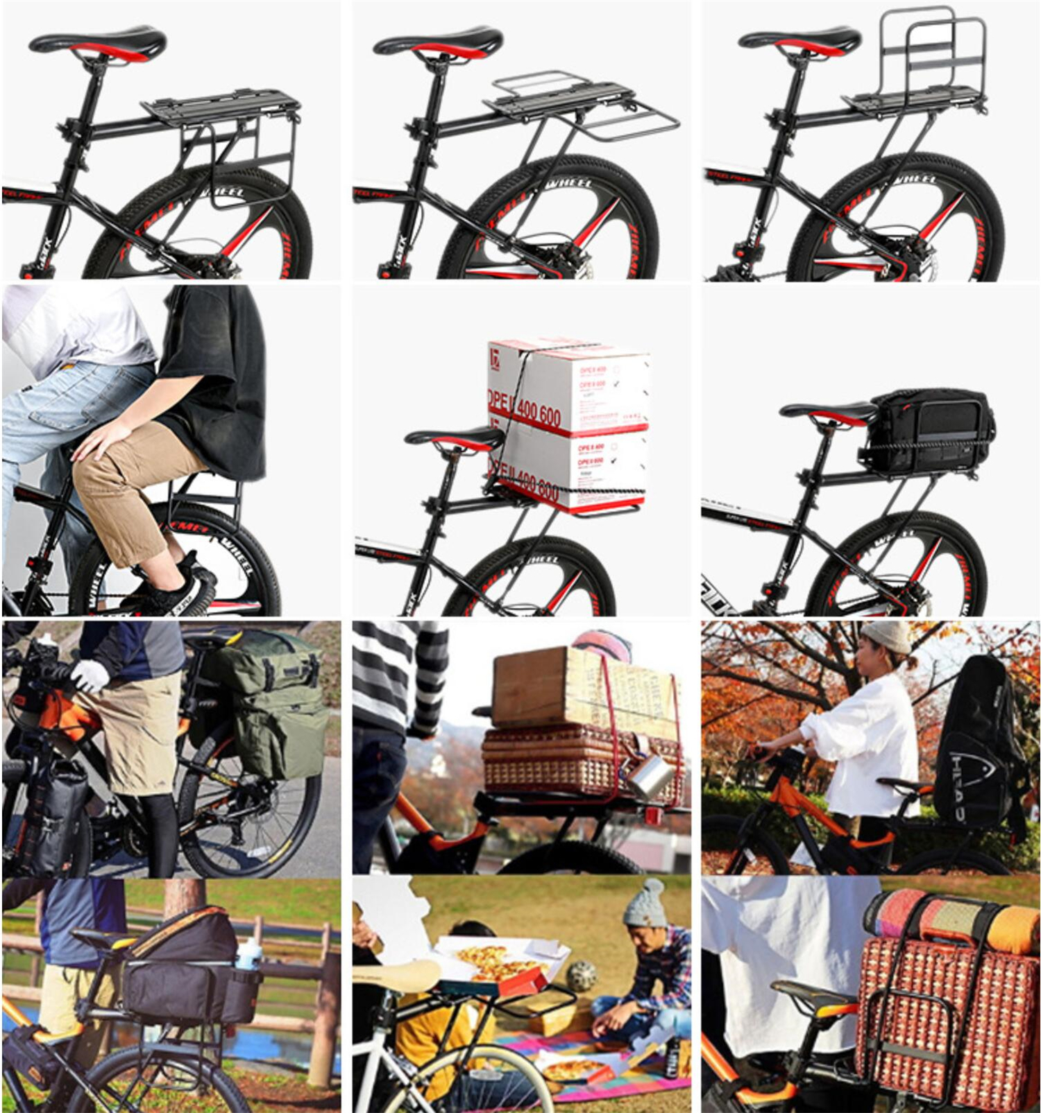 Bicycle Rear Rack Fender Luggage Rack Seat w/ metal adjustable side wing