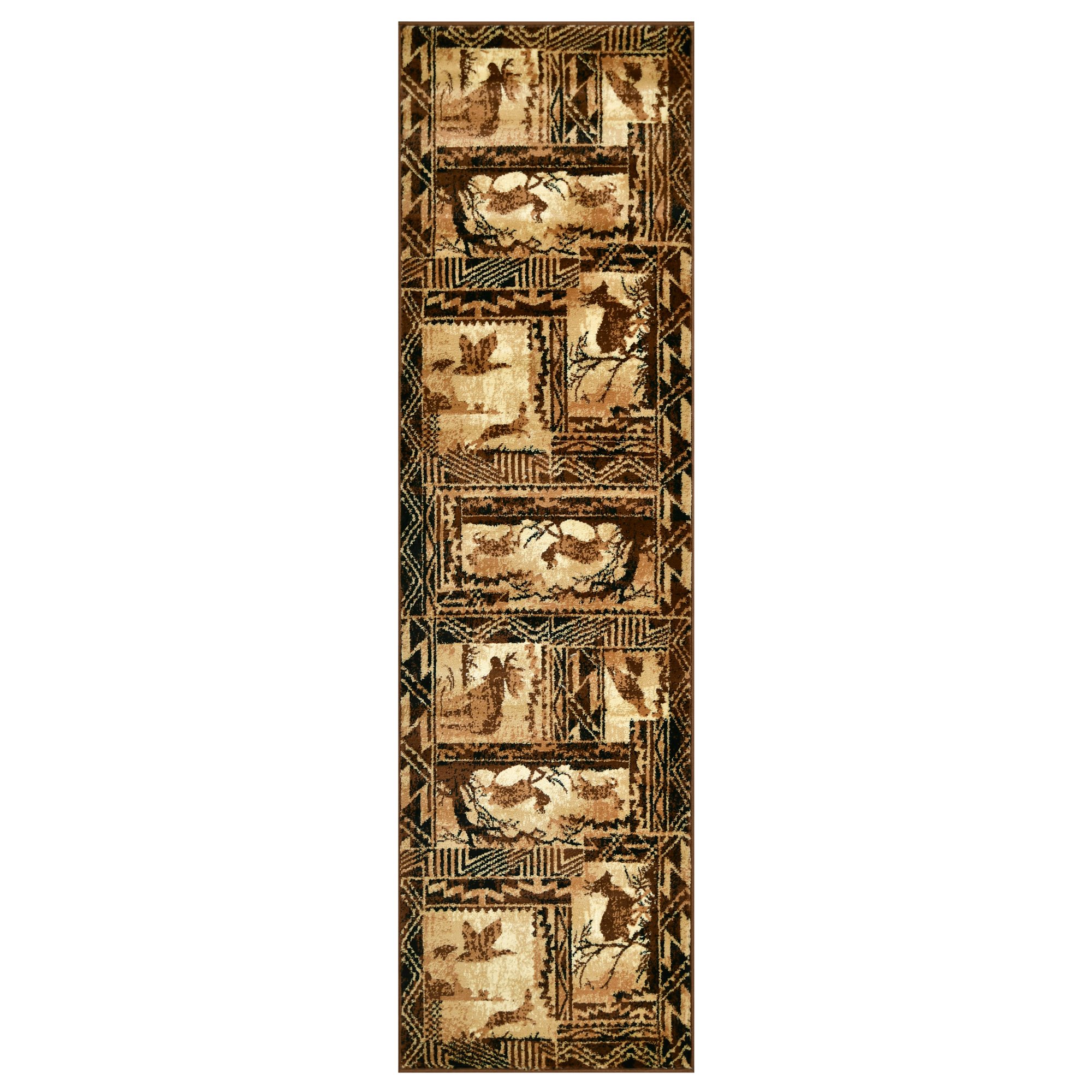 Lodge Cabin Nature and Animals Area Rugs 2x7 Runner Nature Pattern Cabin Area RugAbstract, Chocolate Brown/Beige-Rabbit/Deer/Moose/Birds