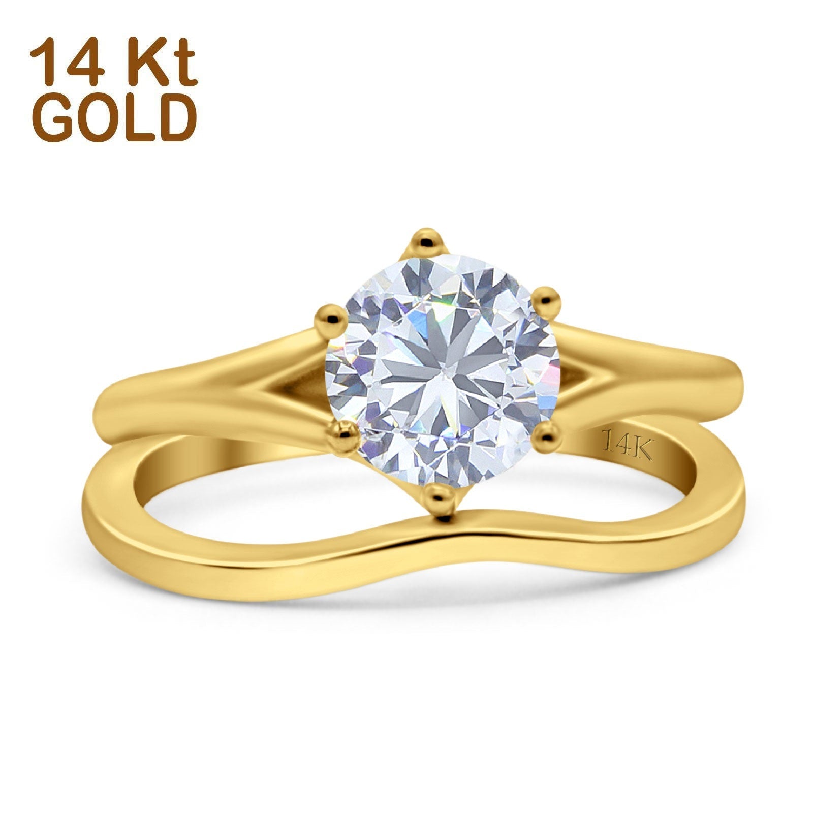 14K Gold Vintage Solitaire Round Simulated CZ Wedding Engagement Ring Size 5