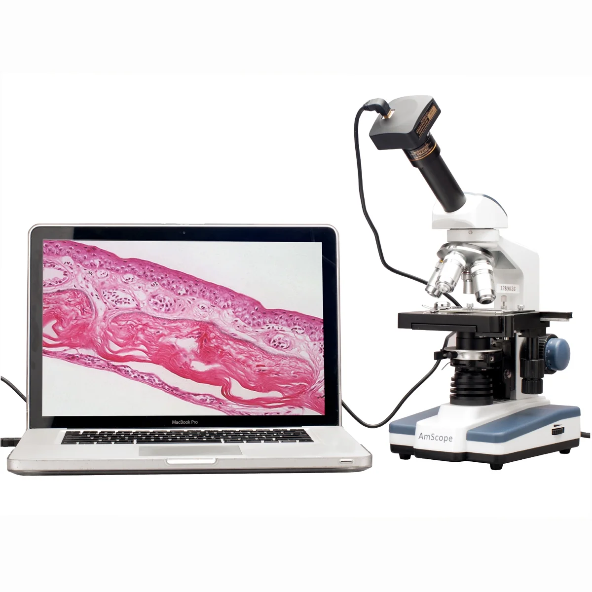 AmScope 40X-2000X LED Monocular Digital Compound Microscope w 3D Stage and 1.3MP Camera New