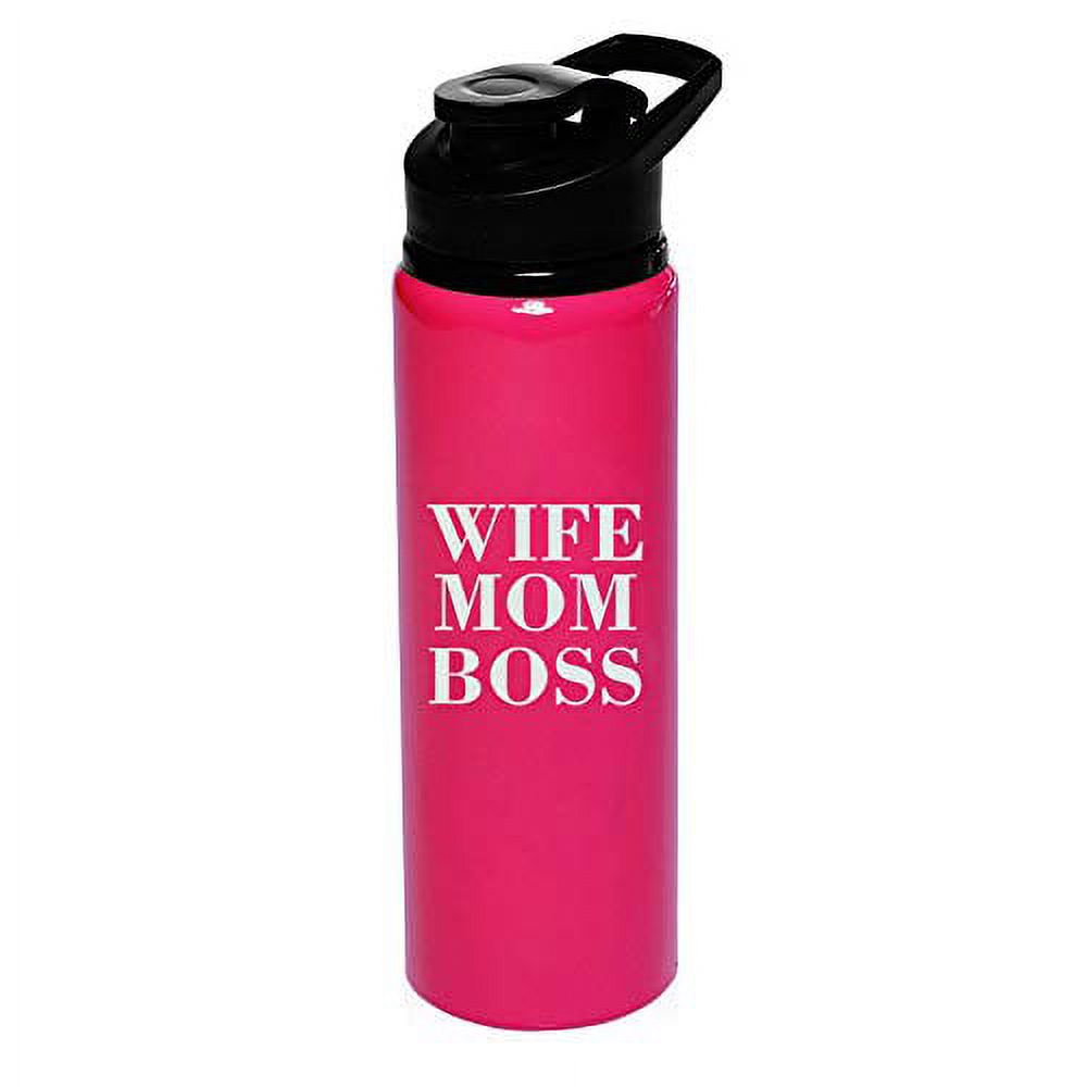 MIP Brand 25 oz Aluminum Sports Water Travel Bottle Wife Mom Boss (Hot-Pink)