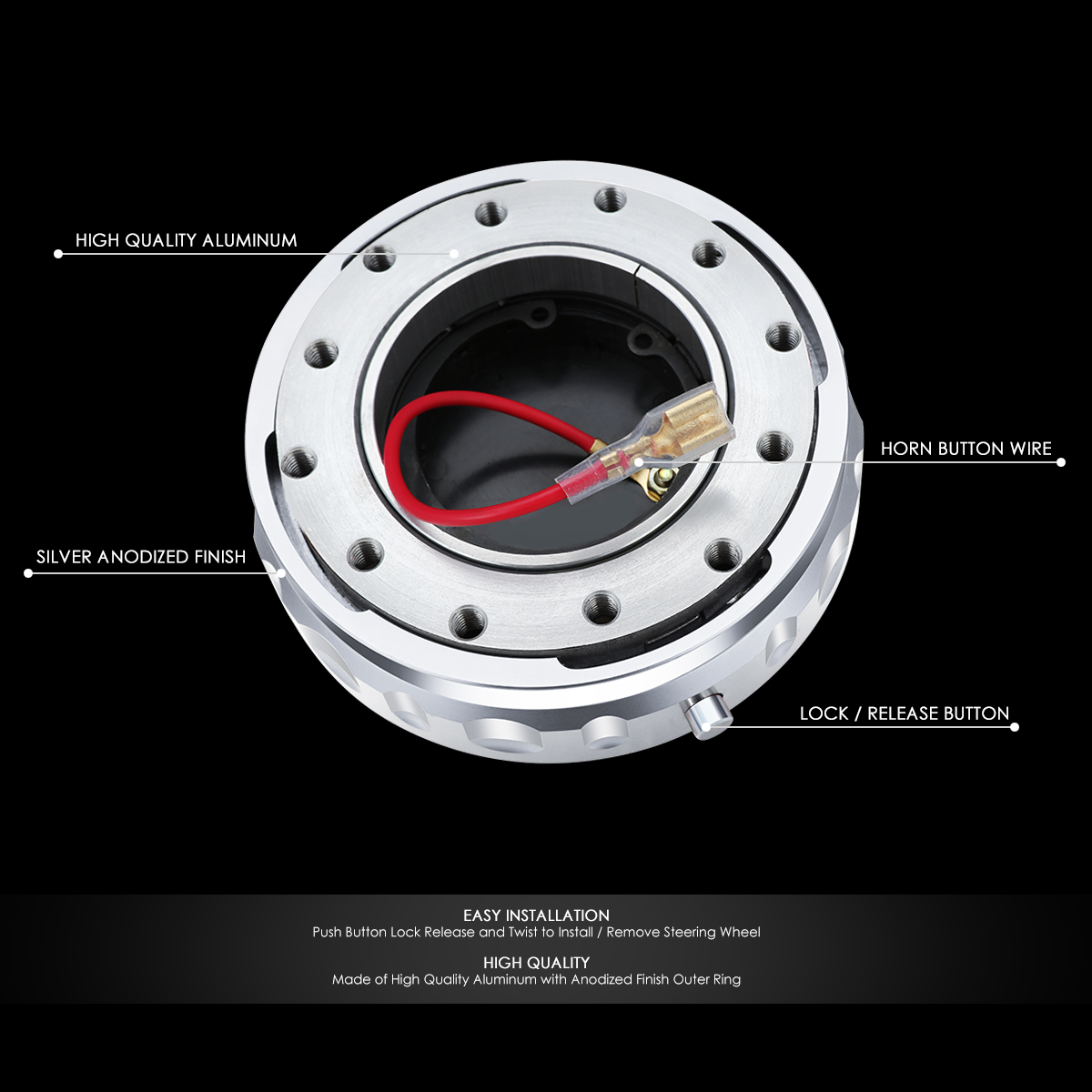 J2 Engineering J2-QR-ZTL-9070-SL Universal Fits 6 Bolt 70 / 74mm Steering Wheel Quick Release Hubs Adapter Silver