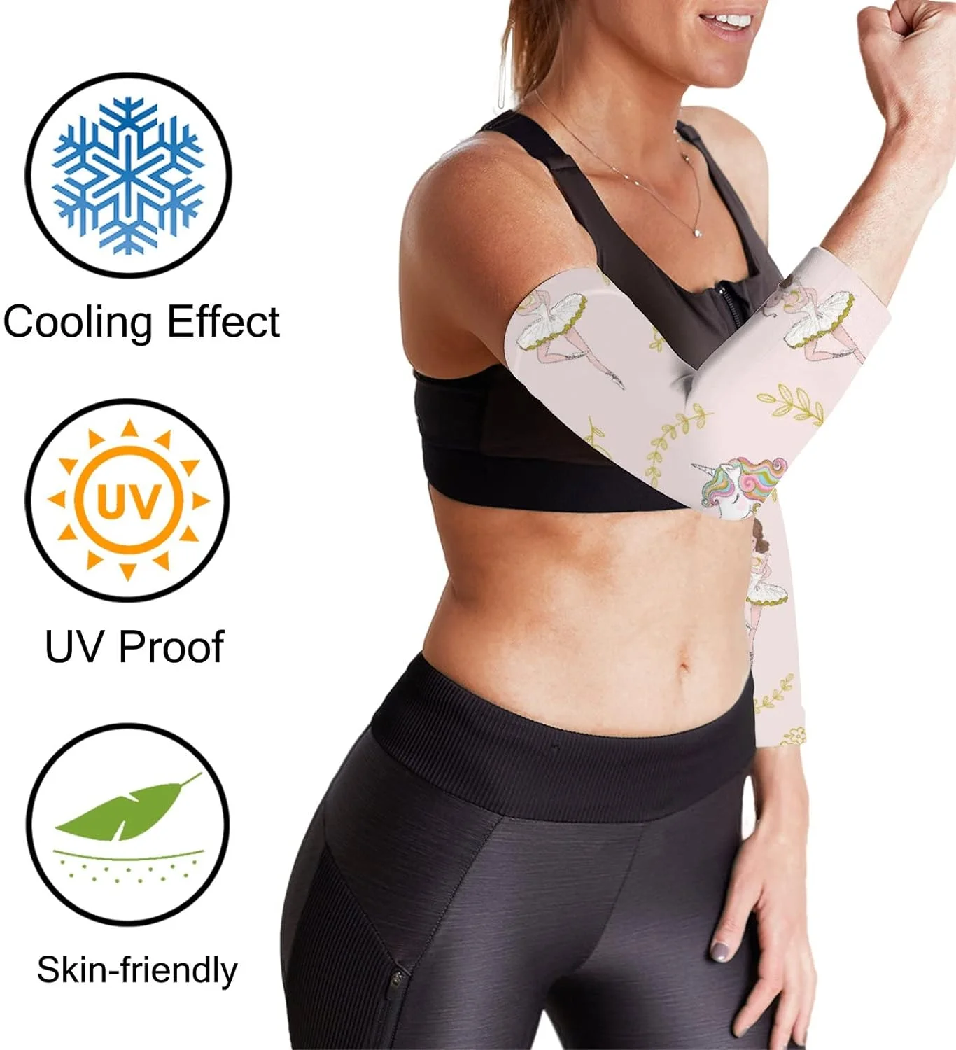 FREEAMG Women UV Sun Protection Arm Sleeves, Cooling Sleeves Cute Ballerinas Unicorns, Arm Cover Shield for Outdoor Sports